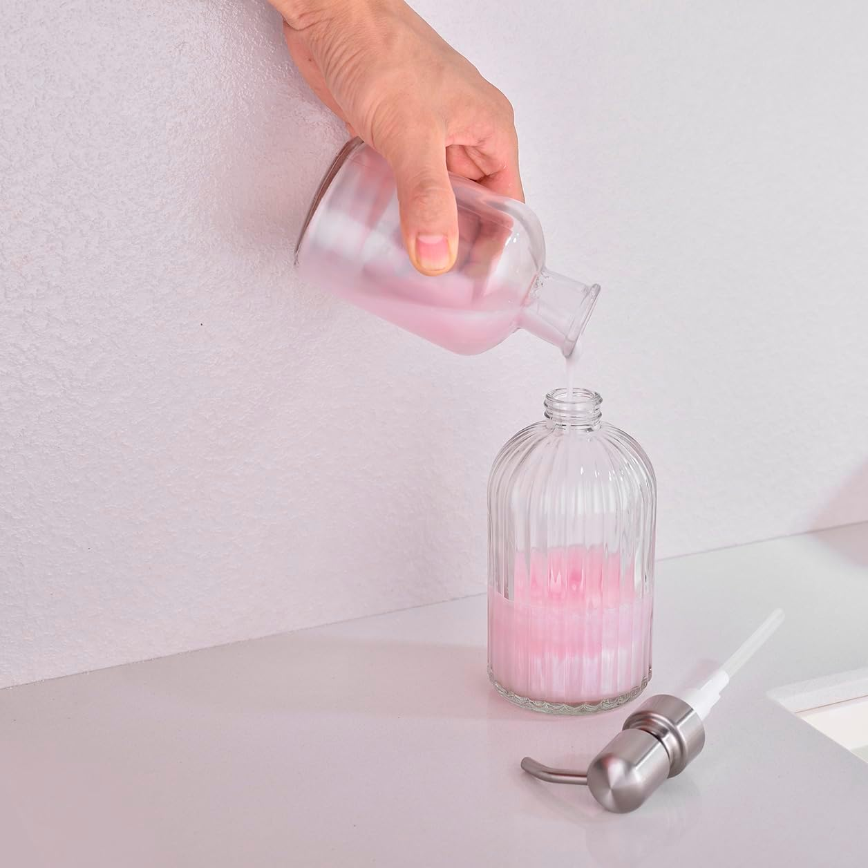 GULICA Glass Soap Dispensers Brushed Gold, for Kitchen and Bathroom, Heavey Glass Bottle 15Oz, Stainless Steel Head - Black image number 5