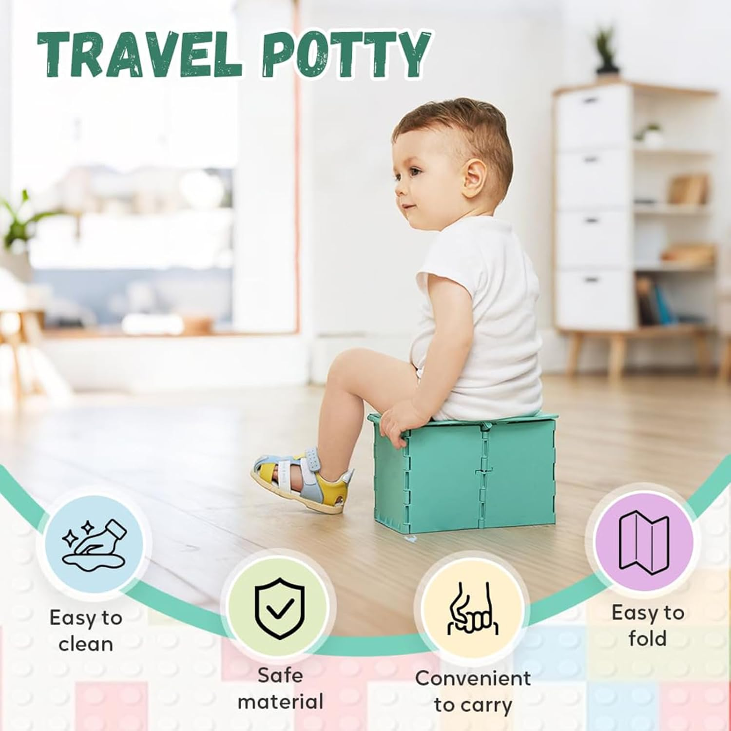 Travel Potty for Kids | Portable Potty for Kids - Folding Bucket Reusable Toilet for Daily Road Trips Airplane Camping Hotel Tent Bathroom Indoor Outdoor image number 6