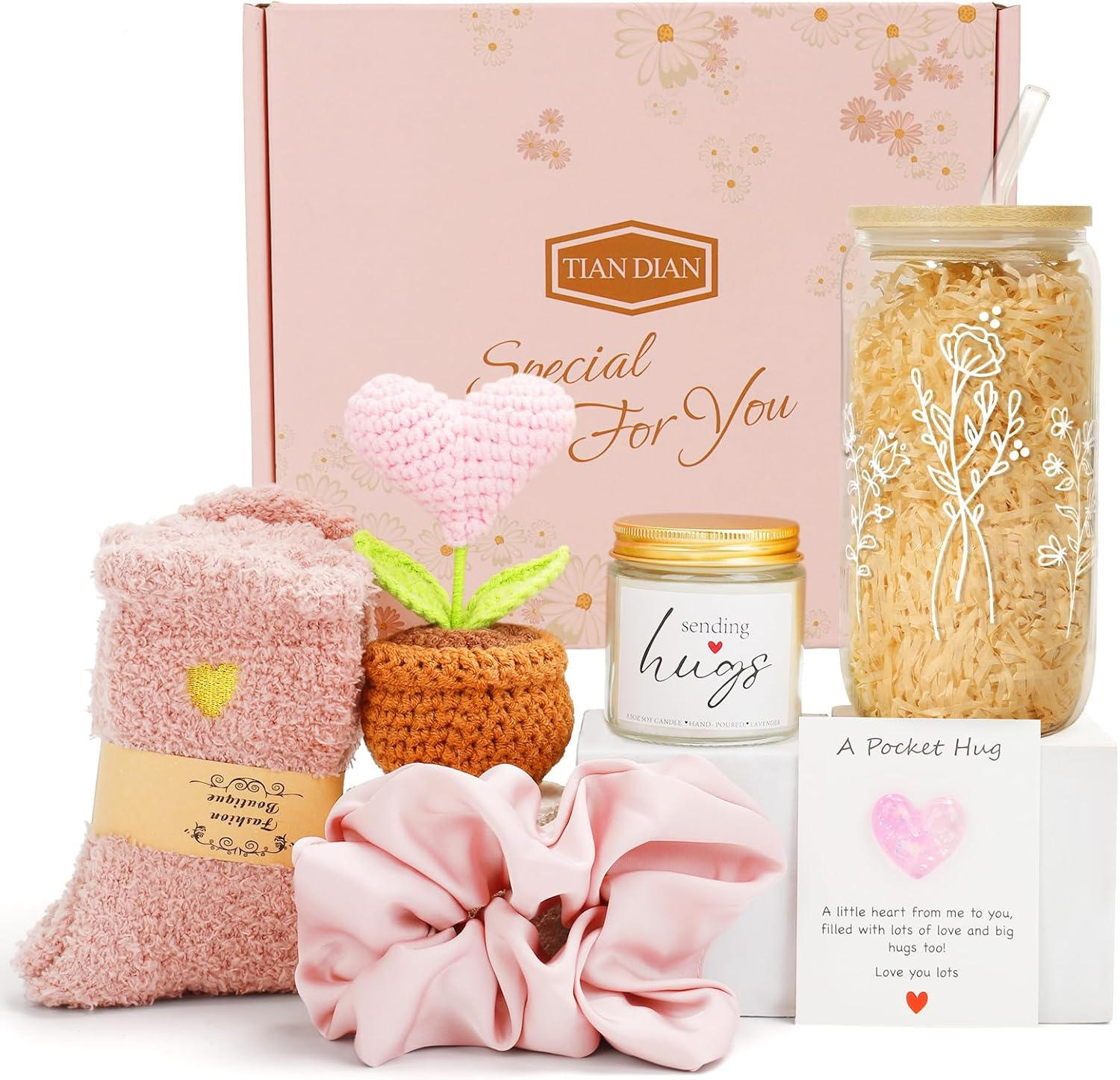 Birthday Gifts Basket for Women, Unique Self Care Package Relaxation Spa Bath Set for Girls,Get Well Soon Box for Her, Christmas Mother'S Day Thinking of You Gift Ideas for Mom, Friends,Sister, Wife (White-Pink)