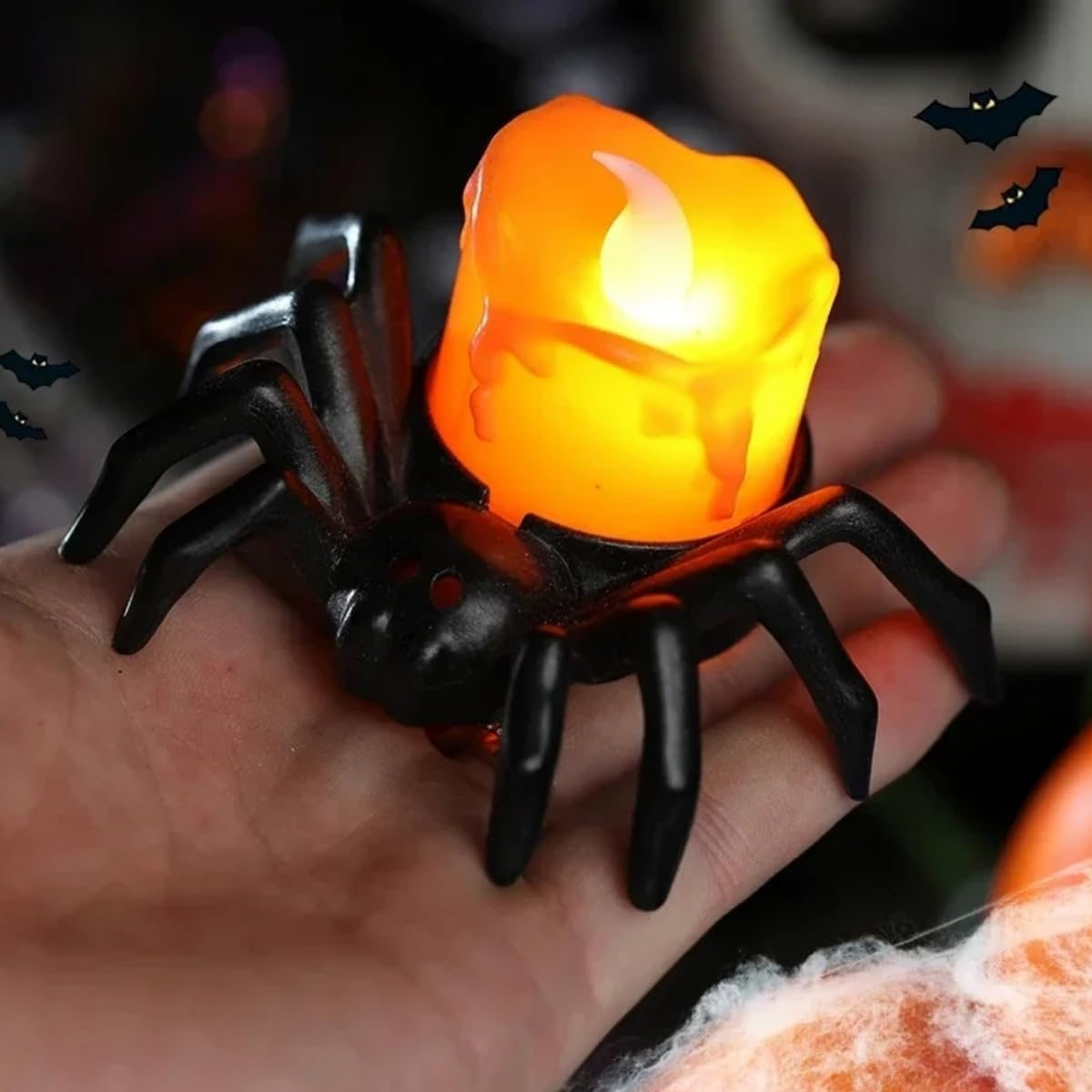 Halloween Spider, 12 Pcs LED Lights Flameless Candles Spider Halloweens Decoration, Halloween Prank Props Spiders, Spiders Realistic Scary Halloweens Deco image number 2