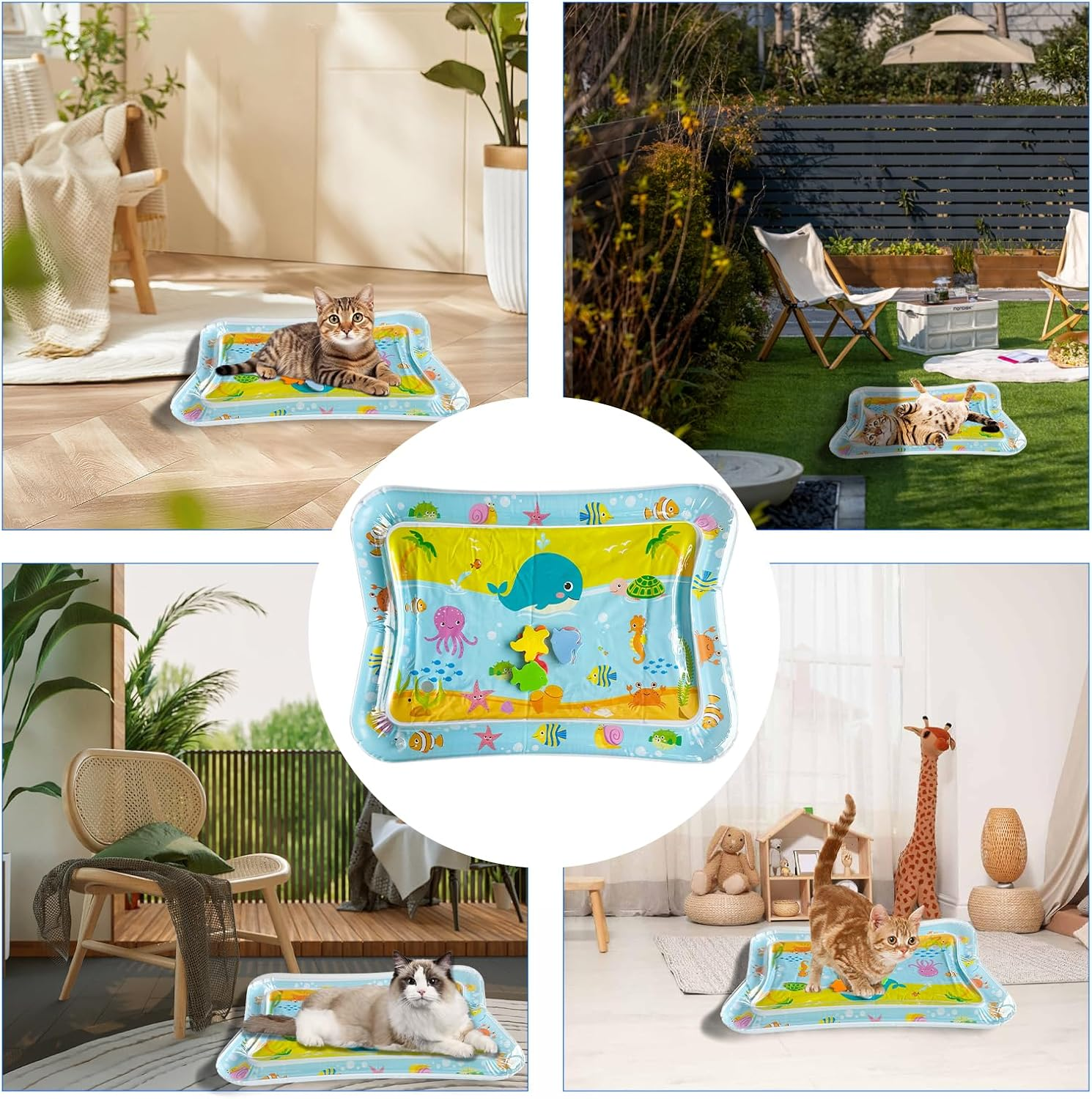 Water Sensory Playmat Cats, Inflatable Cooling Mat for Cats, Sensory Water Playmat Cats Dogs, Thickened Water Play Mat Cat, Summer Play Water Sensor Mat for Small Dogs and Cats (Style 1)