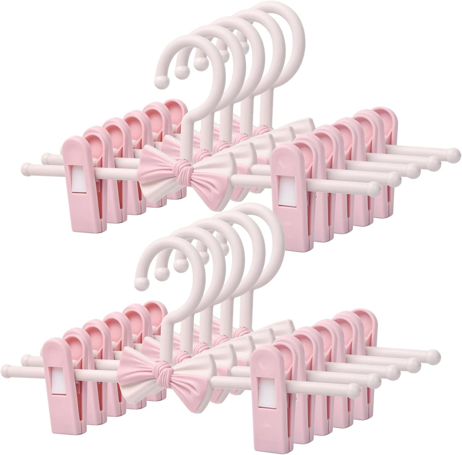 10 PCS Hangers with Finger Clips, Baby Hangers with Adjustable Clips, Trousers Hangers with Clips, Coat Hangers, Kids Hangers with Clips, Non-Slip Clothes Hanger for Babies and Kids (Pink) image number 2