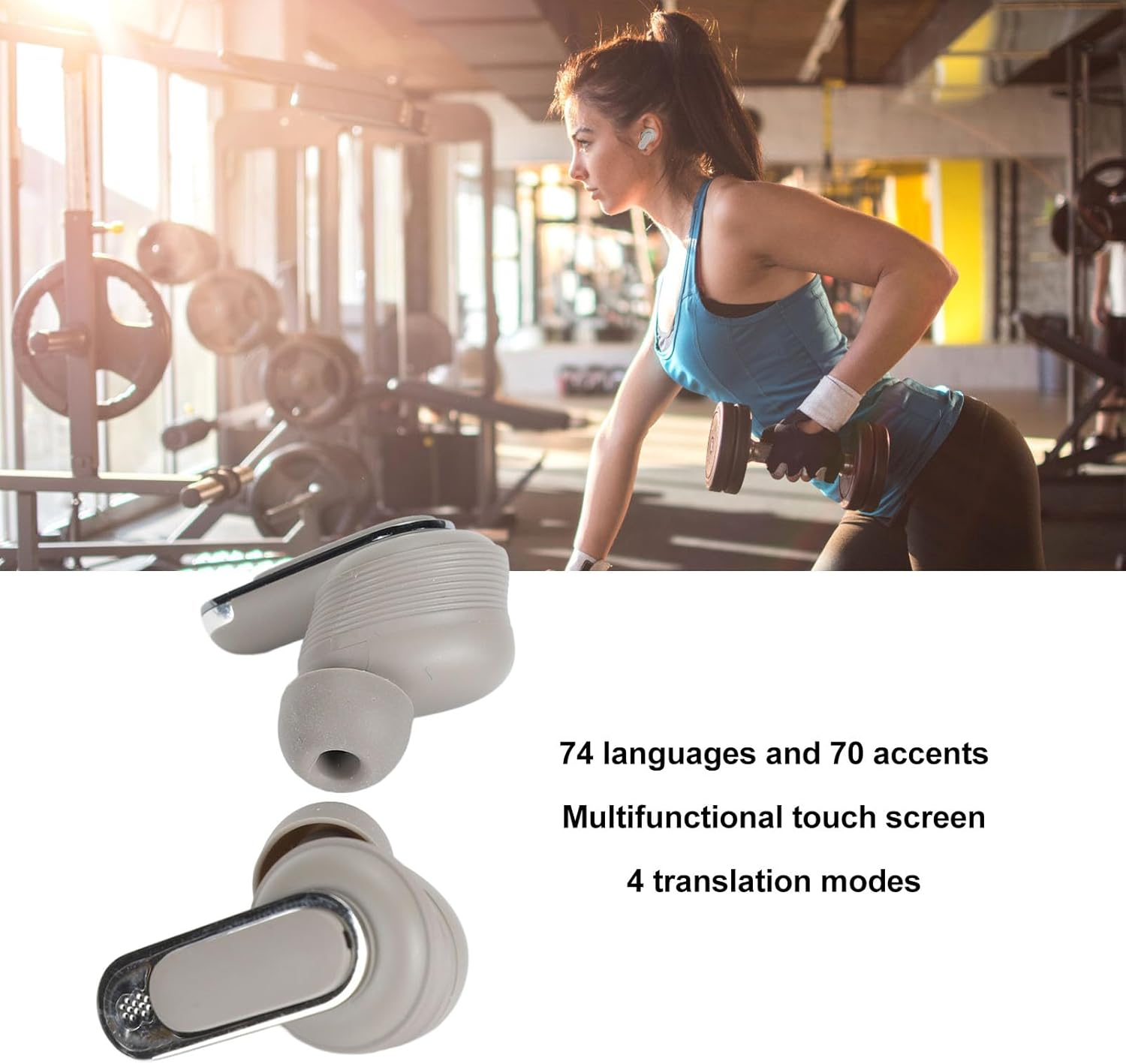 Dpofirs Voice Translator Earphones, Noise Reduction, Support of 74 Languages with 70 Accents Online, 4 Translation Modes, Wireless Translation Headset for Business