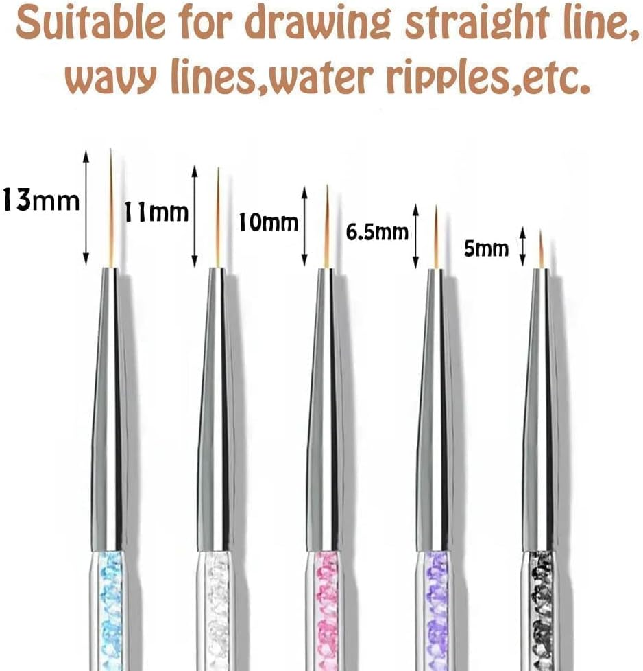 5 PCS Nail Art Brushes,Double Ended Nail Art Liner Brush, Nail Dotting Painting Drawing Pens, Double Ended Dotting Tools Set, Pull Line Painted Pen Nail Dotting Tools Set for DIY Nail Art Designs image number 1