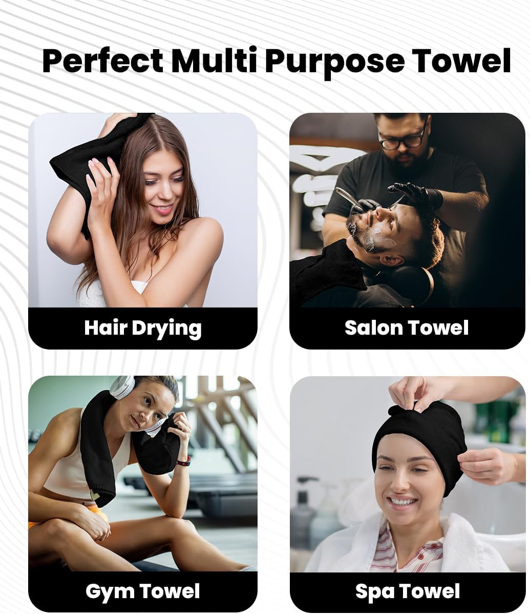 Avalon Salon Towels &ndash; 24 Pack Black Hand Towels 100% Cotton Spa Towels &ndash; 16X27 Inches Highly Absorbable Facial Towels Gym Towels Hair Towels and Face Towels Bulk Small Towels (Not Bleach Proof) image number 6