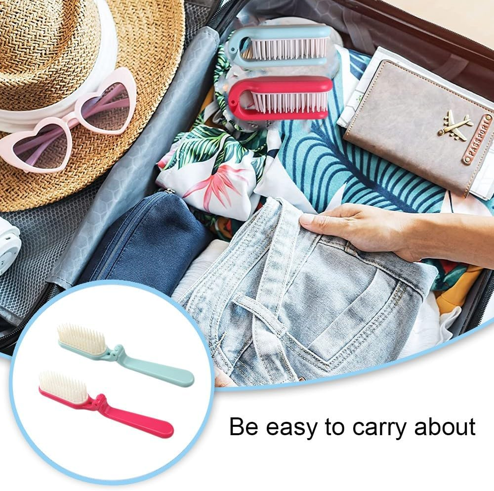 2Pcs Folding Hair Brush Hair Comb Portable Mini Massage Hair Brush Anti-Static Anti-Knot for Women & Girls Size for Handbag image number 1