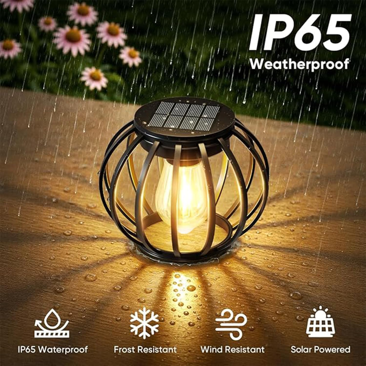 Pack of 2 Solar Lights for Outdoor Hanging, Retro LED Solar Lanterns, Solar Lights, Garden Decoration, Waterproof Metal Hanging Solar Lights, Solar Lanterns for Outdoor Use for Patio, Lawn, Balcony image number 4