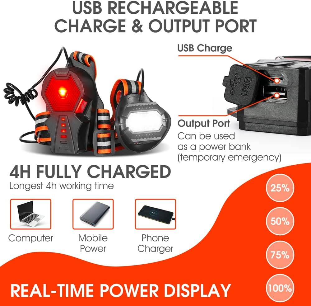 Eacam Outdoor Night Running Lights, Rechargeable Chest Light with Safety Warning,120&deg; Adjustable Waterproof Running Gear for Camping Running image number 5