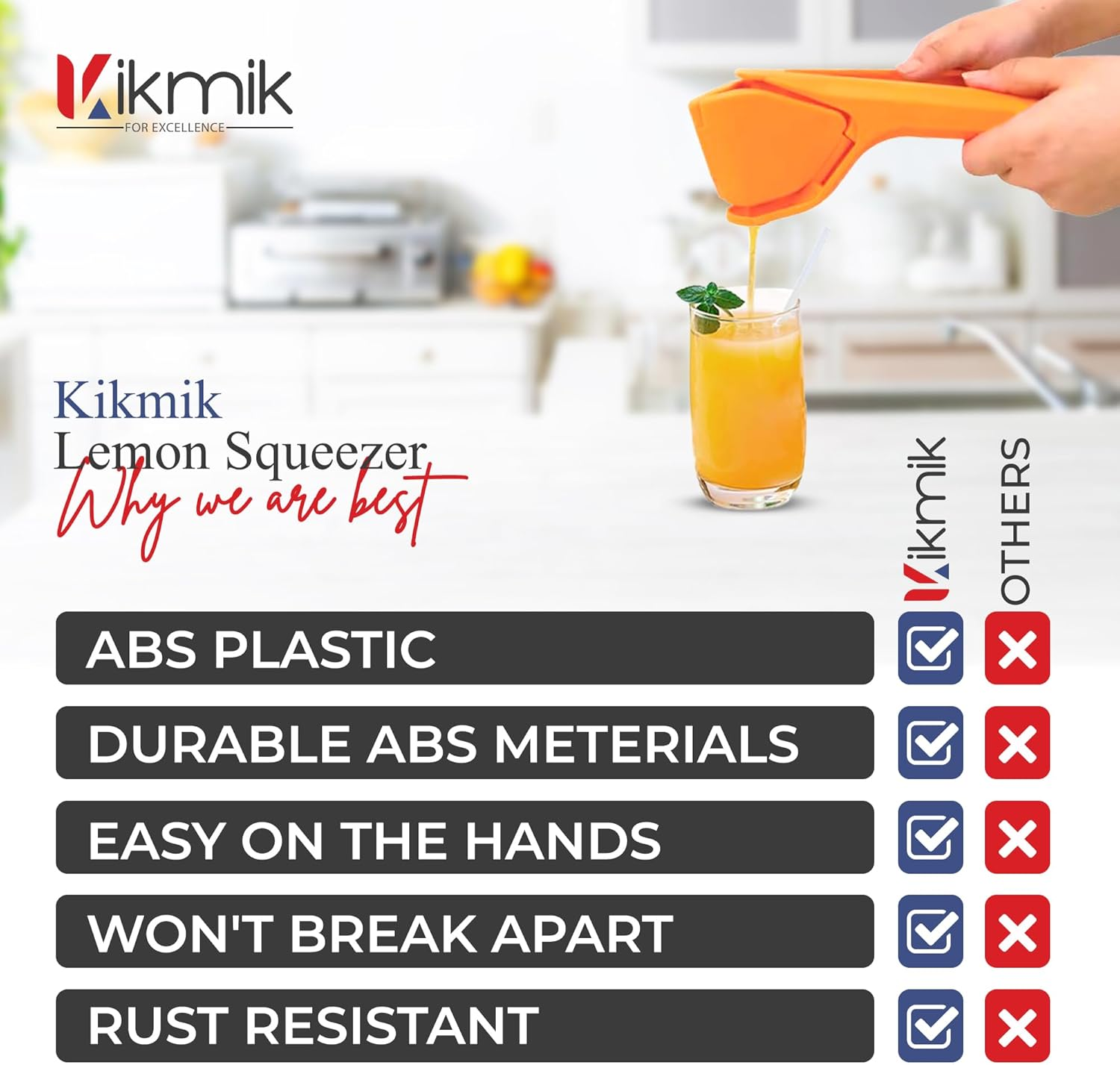 Kikmik Lemon Squeezer - Citrusease Foldable Manual Fruit Juicer: Effortless Juicing with Space-Saving Ergonomics Design &ndash; Hand Squeeze with Sideways Pivot for Maximum Juice Yield-(Orange) image number 5