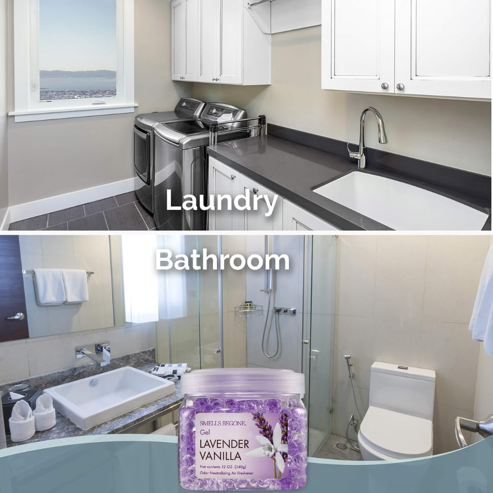 SMELLS BEGONE Odor Eliminator Gel Bead Value Pack - Air Freshener - 2 X 12 Ounce + 48 Ounce Refill (Purple) image number 2