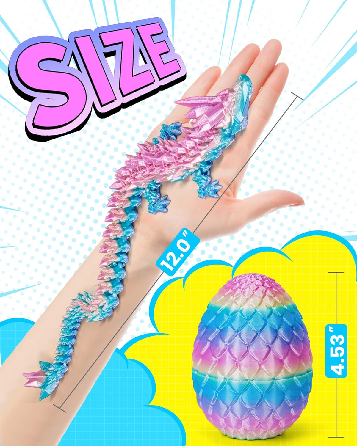 3D Printed Dragon Egg,Dragon Eggs with Dragon Inside,Crystal Dragon Fidget Toys,Full Articulated Dragon Dragon in Egg,Adults Fidget Toys for Autism ADHD (Random Rainbow Dragon Egg)