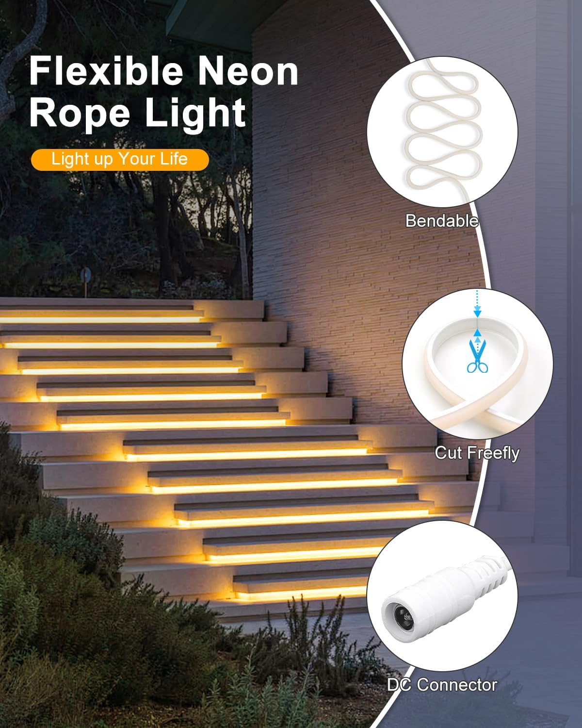 ALITOVE 32.8Ft Outdoor COB LED Lights Waterproof Dimmable Warm White Neon LED Strip Lights Kit Surper Bright 3200LED Continuous 10M Rope Light for Home Accent Lighting Christmas Holiday Decoration image number 5