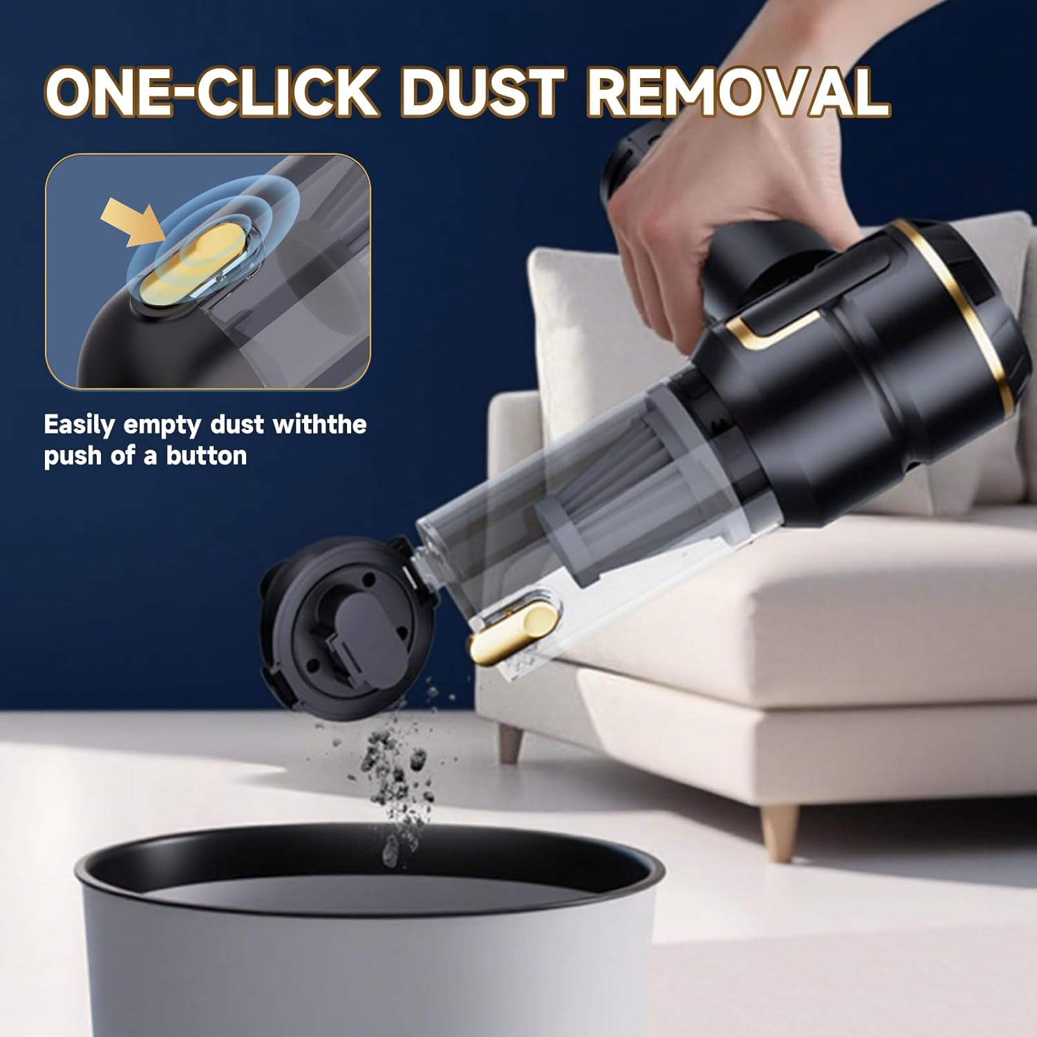 Car Vacuum Cleaner Cordless with Battery Display, 23000PA Mini Handheld Vacuum Cleaner, 4-In-1 Compressed Air Duster & Air Blower & Pump Hand Held Vacuum with Brushless Motor for Car, Home, Office image number 3