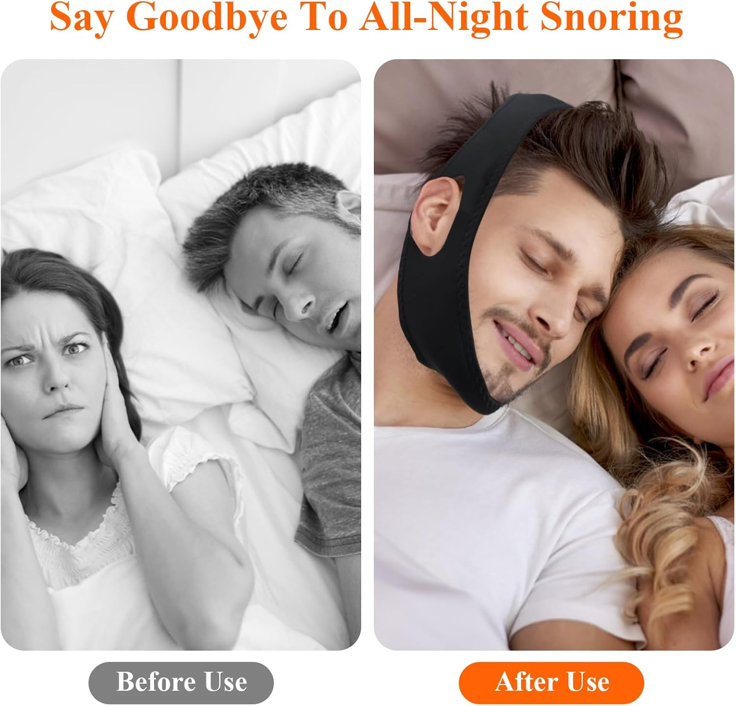 Anti-Snoring Chin Straps, Snore Reduction Devices, anti Snoring Belt, anti Snore Device for Snoring Reduction, Stop Snoring Chin Strap, Skin Friendly, for Men Women Better Sleep (Black)