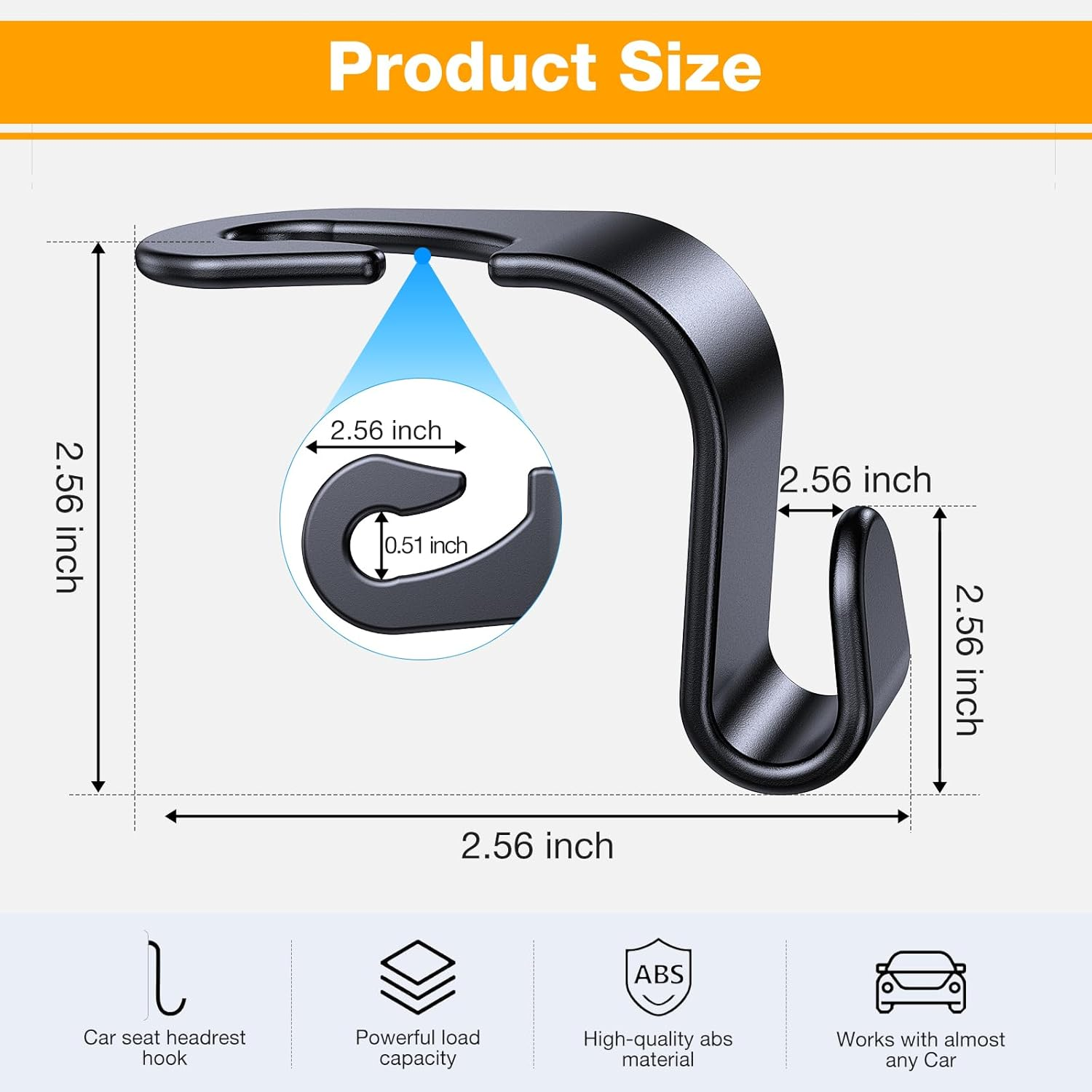 4 Pack Car Seat Headrest Hook, Headrest Hooks for Car, Hanger Storage Organizer Universal for Car Handbag Clothes Purse Coat, Car Interior Accessories (Black S Type) image number 4