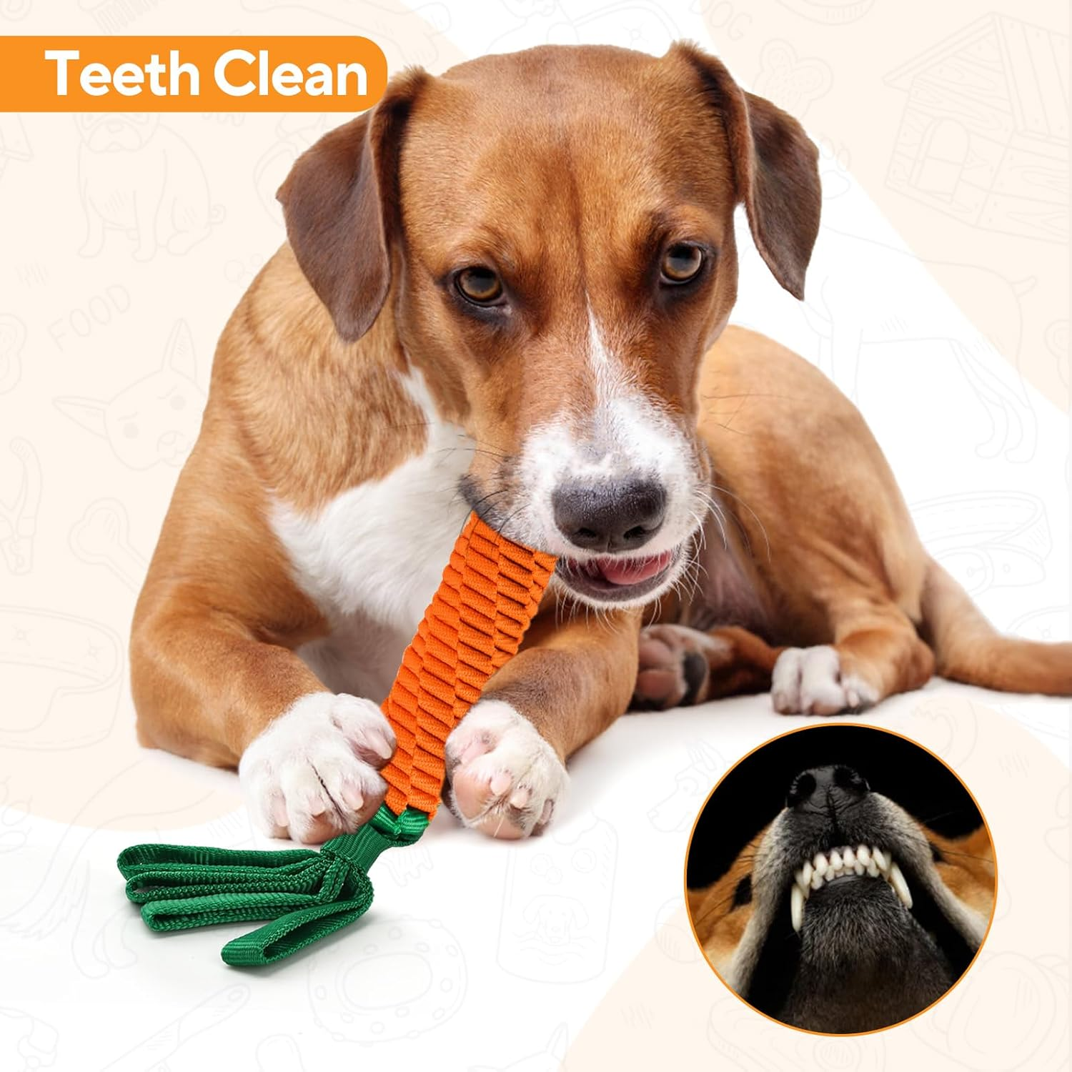 LIFLIX Dog Rope Toy, Tug of War Dog Toy, Cute Carrot Dog Toy with Crinkle Paper Tags, Carrot Shape image number 3