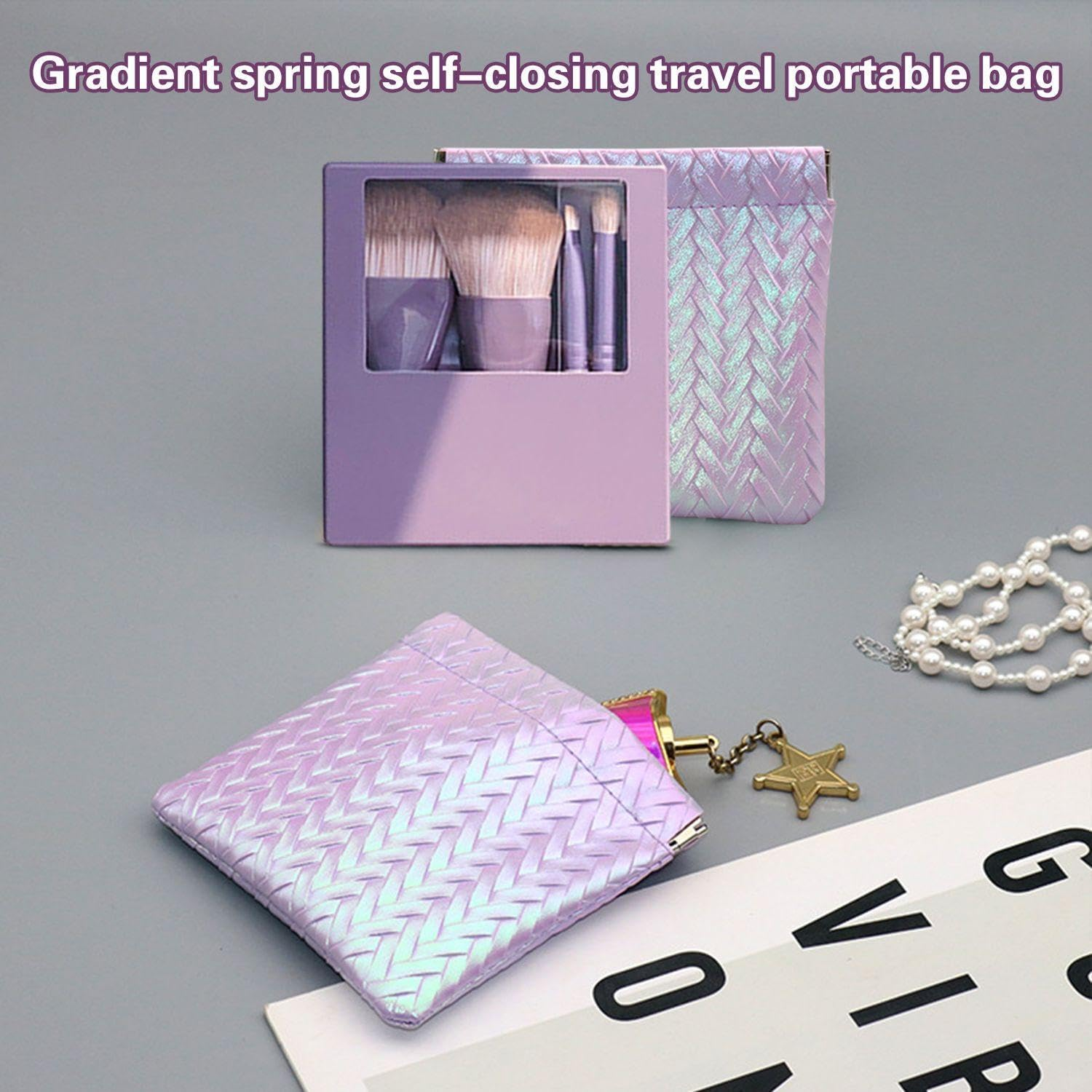 5 Makeup Brushes & 1 Mini Storage Bag Makeup Brush Set with Mirror Beauty Tools Portable Travel Accessories Purple image number 5