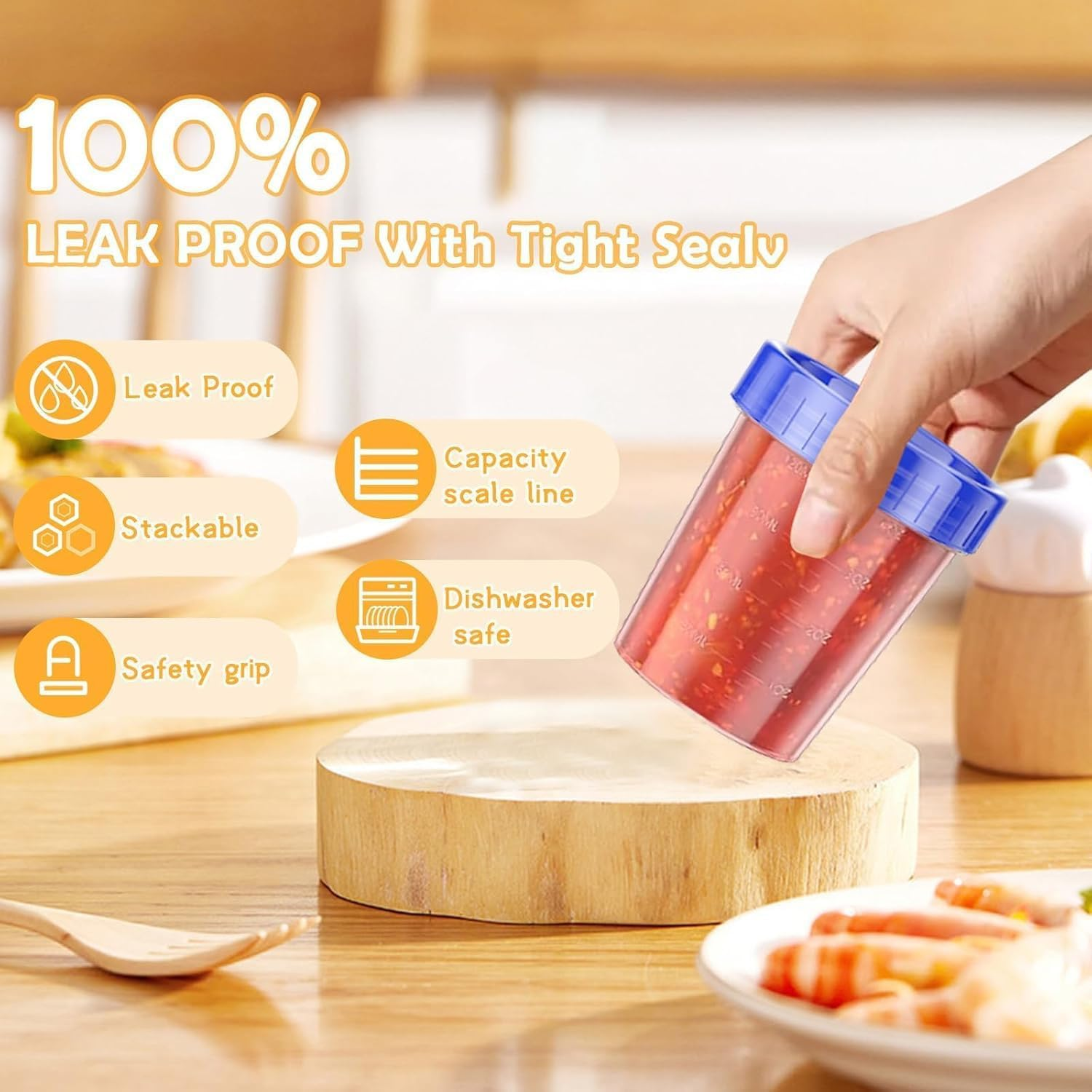 Tjhypenete 10PCS Small Containers with Lids, 4 Oz Reusable Salad Dressing Container, Sauce Storage Container, Leakproof Condiment Containers, Stackable Plastic Dip Sauce Cups for Snack Drink Ketchup