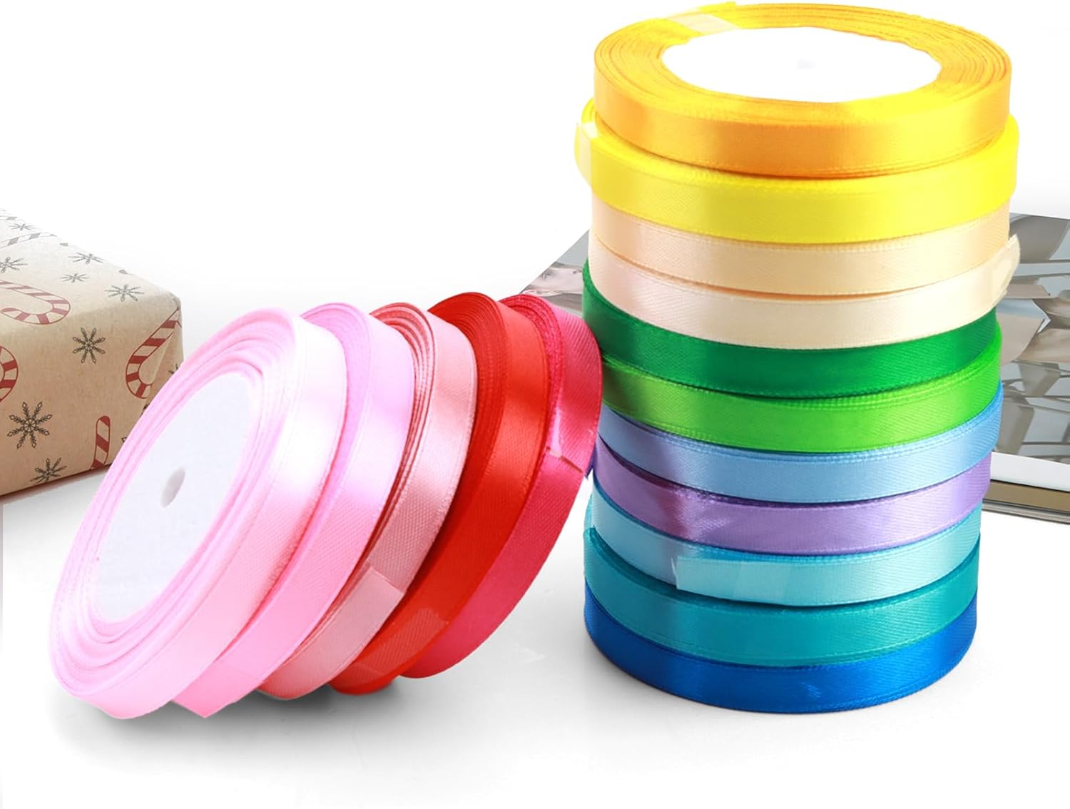 16 Colors Satin Ribbon Rolls - 1Cm Wide, 22M Each, Single-Sided Polyester Fabric, Ideal for Bows, Crafts, Gifts, Party and Wedding Decorations, Smooth and Luxurious, Embellish with Silk Satin Ribbon image number 2