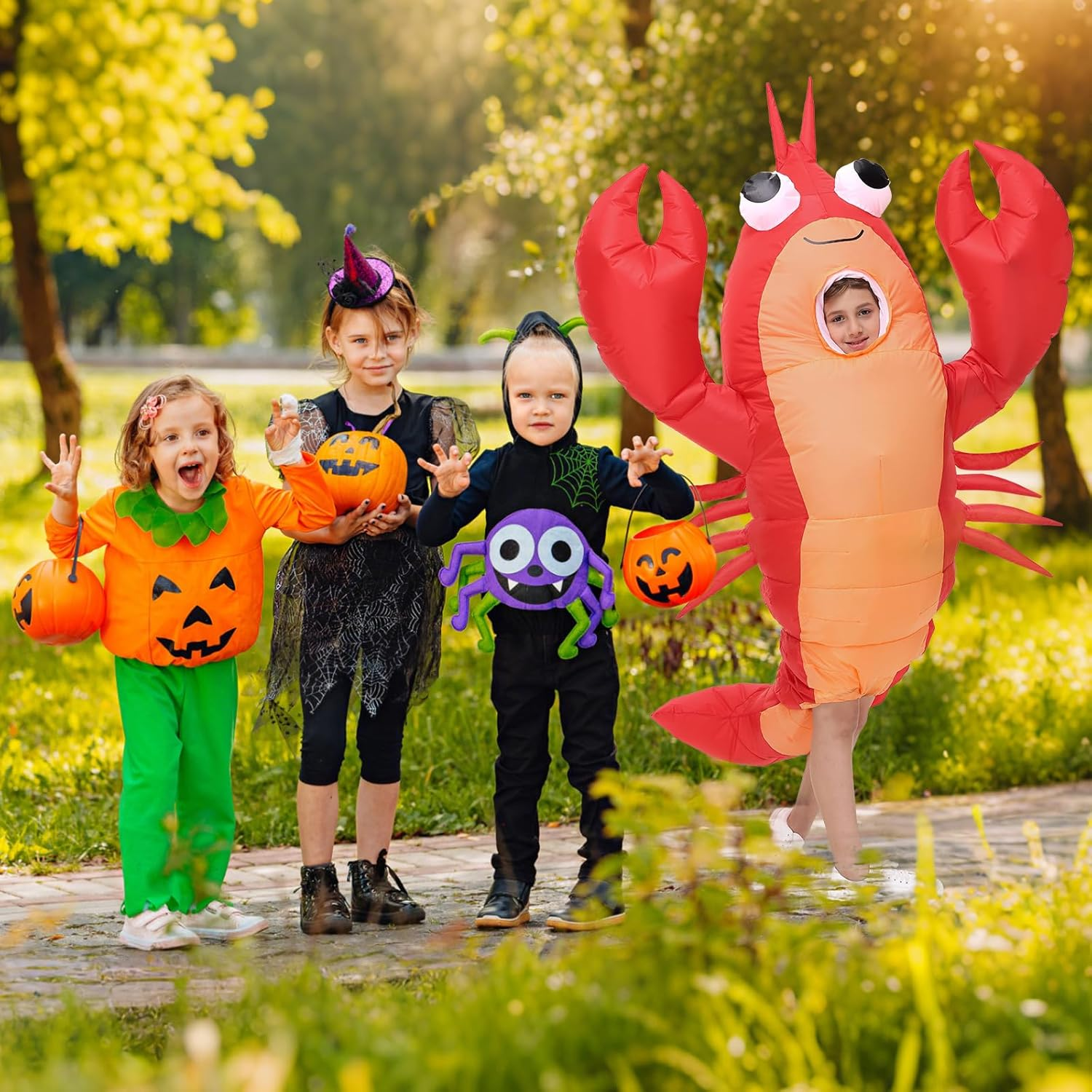 Inflatable Costume Lobster for Adult/Kids, Funny Halloween Lobster Blow up Costume Crawfish with Huge Pincers for Men Women Cosplay Party Red image number 4