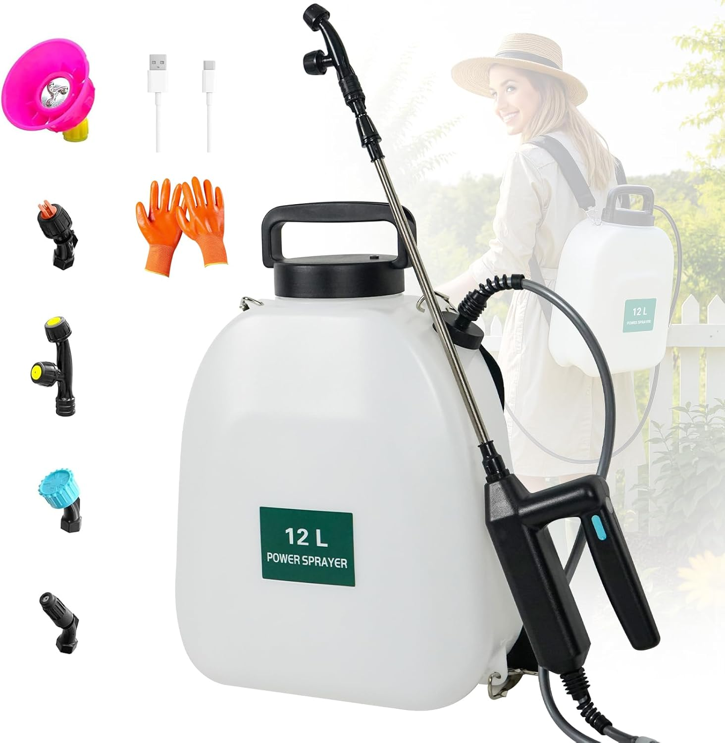 LIWEGHT 12L Battery Powered Backpack Sprayer, 2500Mah USB Rechargeable Electric Garden Sprayer, 5 Adjustable Mist Nozzles, Telescopic Wand for Lawn, Yard & Weed Control image number 3