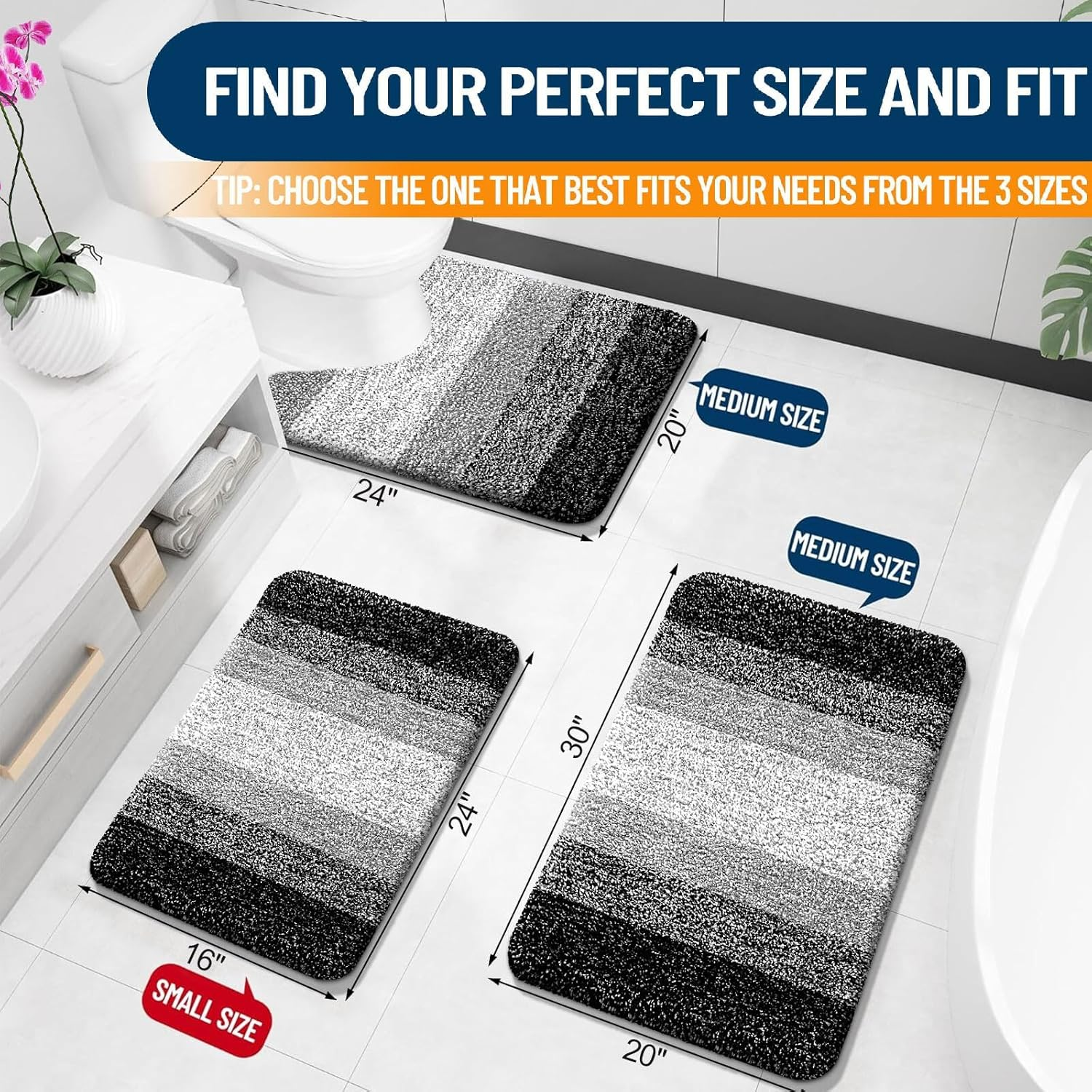 YUTA Bathroom Rugs Mat Extra Soft and Absorbent Microfiber Bath Rugs, Non-Slip Plush Shaggy Bath Carpet, Machine Wash Dry, Bath Mat for Bathroom Floor, Tub and Shower, 51X76Cm, Black image number 6