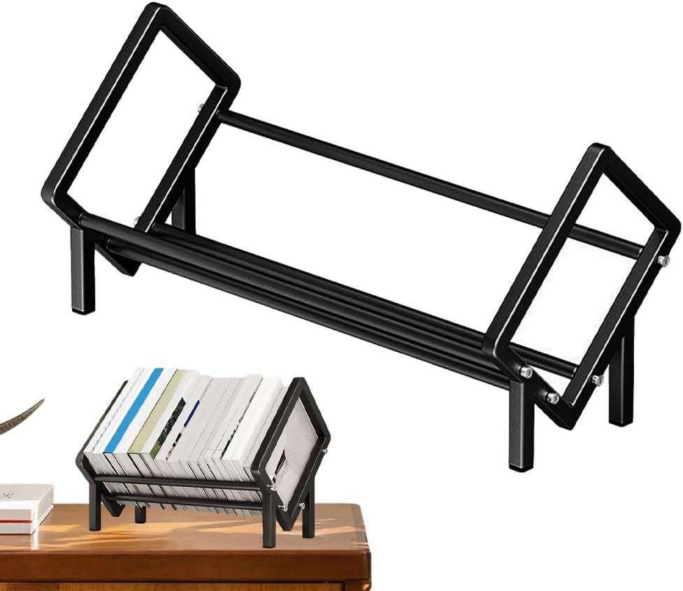 Desktop Stainless Steel Book Rack, Small Bookshelf Organizer, Tabletop Mini Bookcase 40X26X28 Cm image number 3