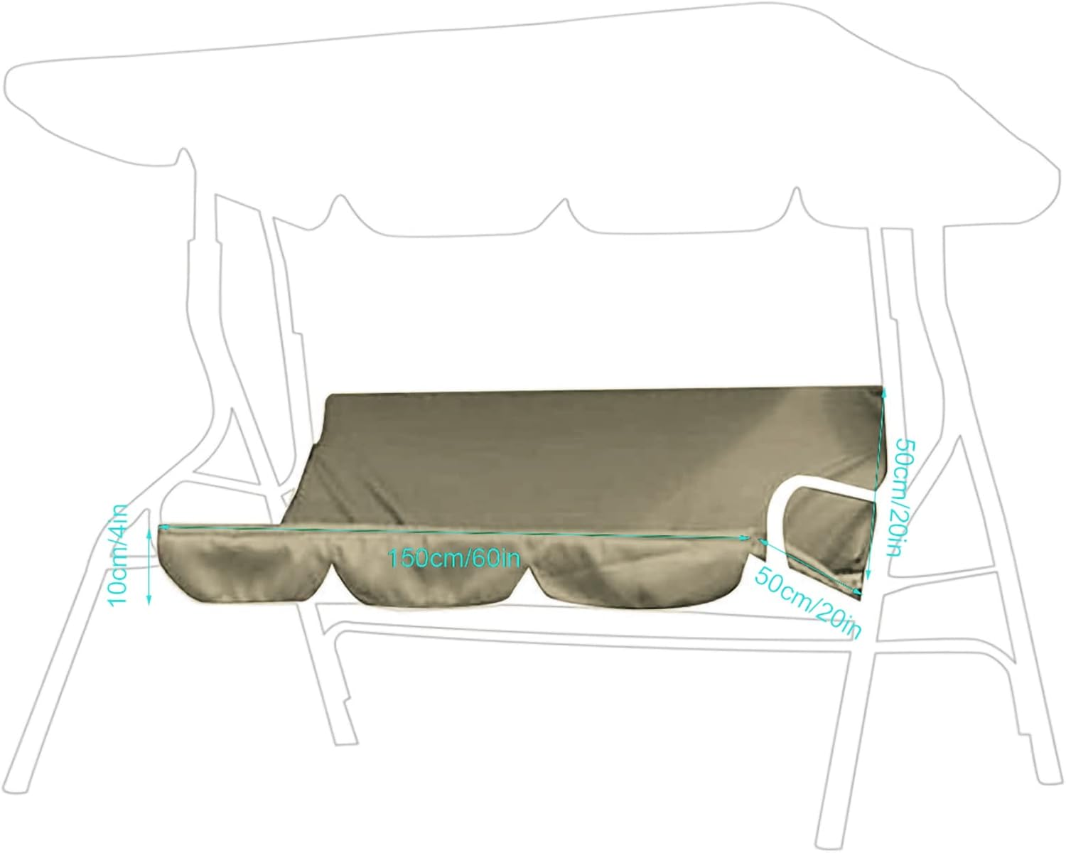 Bench Cushion Cover, 59.1X19.7X3.9In Outdoor Cushions, Waterproof Swing Cushion, Swing Seat Cushion Cover Replacement, 3 Seat Swing Chair Swing Hammock Protector (Coffee)