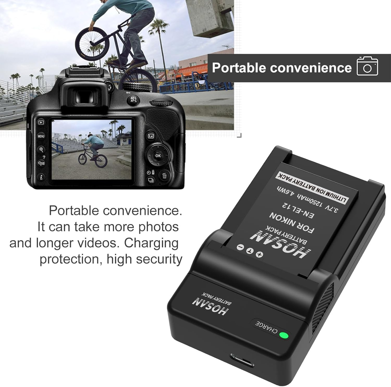 EN-EL12 Replacement Battery (2-Pack) and USB Charger for Nikon EN-EL12 and Nikon Coolpix A900 A1000 AW100 Aw100S AW110 Aw110S AW120 P330 P340 S310 S70 S610 S620 S630 S640 image number 1