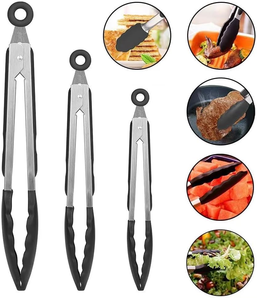 3 Pack Kitchen Tongs,Premium Silicone BPA Free,Food Tongs with Non-Slip Silicone Tips and Grip for Cooking, Baking and Bbq(18Cm & 23Cm & 30Cm) ﻿ (3 Pack Silicone Tongs) image number 1