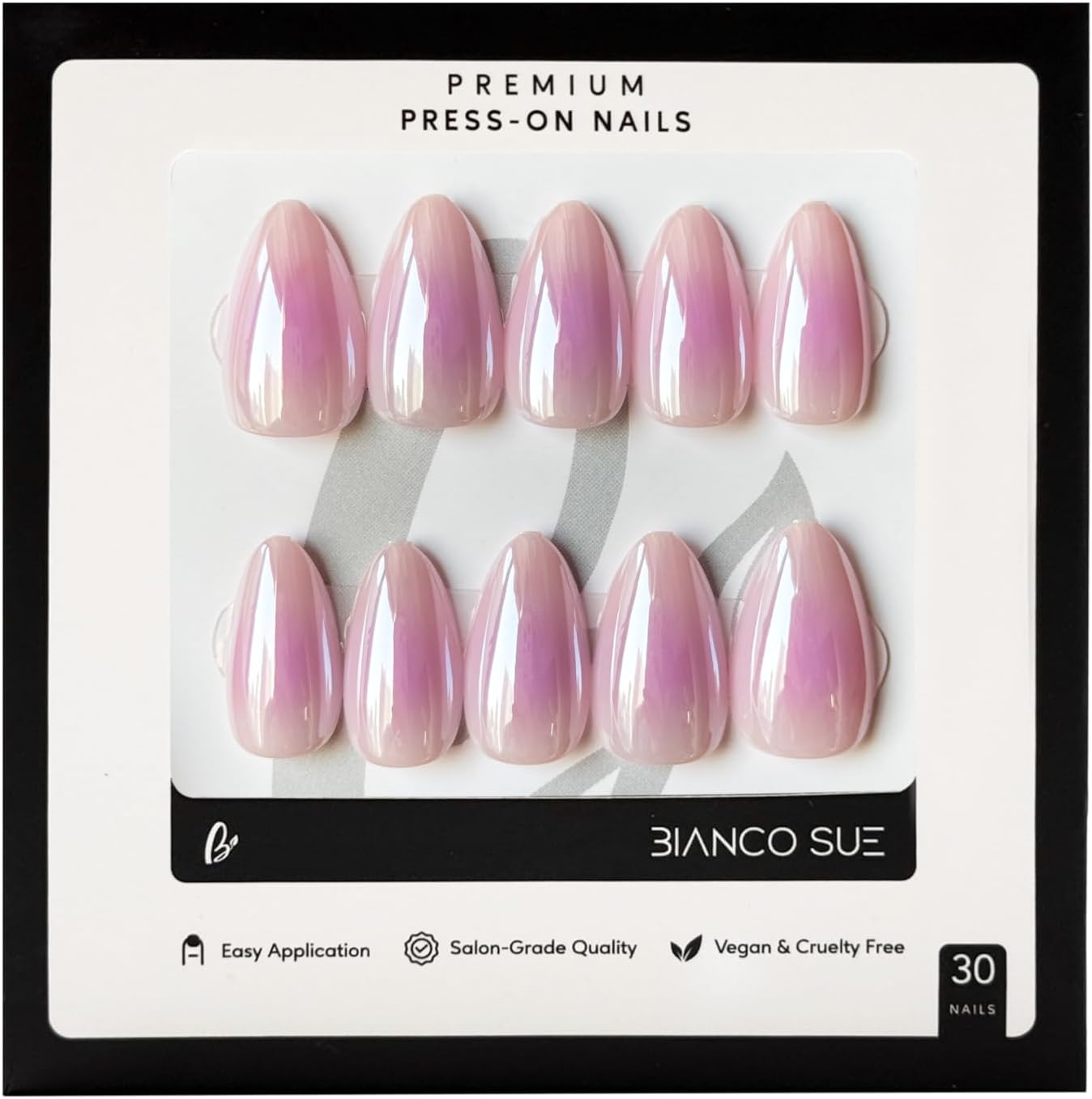 Press-On Nails | Iridescent Lilac Pink Almond False Nails, Reusable Stick-On Fake Nails with Adhesive Tabs and Glue | Salon-Grade Quality | Transparent Storage Box | 15 Sizes - 30 Nail Kit image number 1