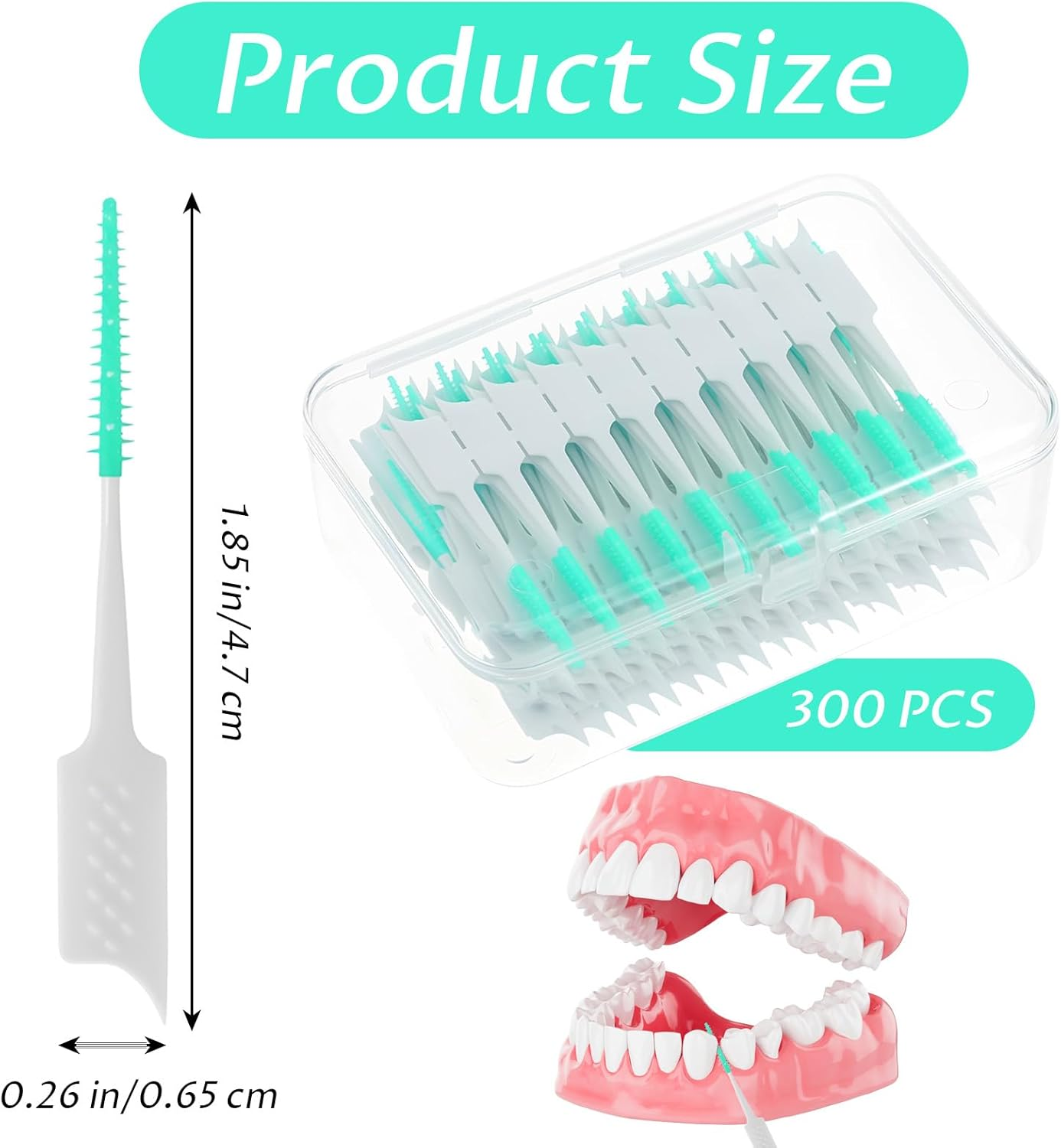300 Pcs Dual-Use Interdental Brushes Disposable Dental Picks Soft Silicone Interdental Brush Premium Dental Floss Picks for Adults Teeth Health Cleaning Tools (Green) image number 2