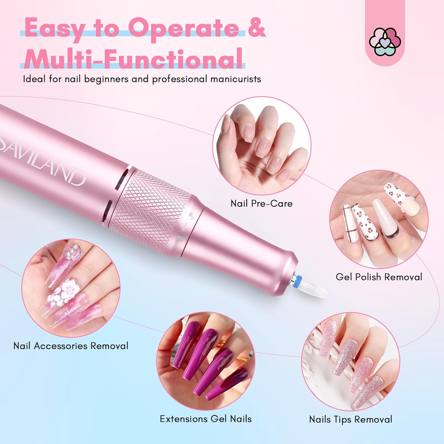 Saviland Portable Electric Nail Drill - 35000 RPM Electric Nail File for Acrylic Nails Professional with Ceramic Corn Head Nail Drill Bits for Nails Manicure Tools and Pedicure Kit Salon Use