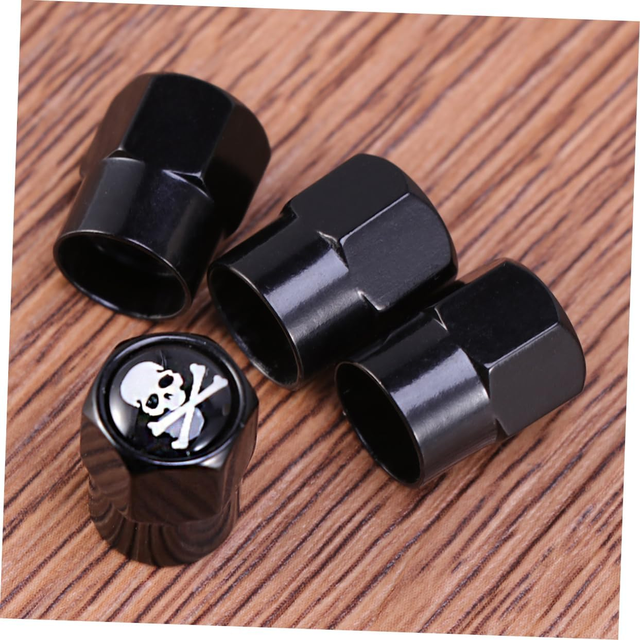 4Pcs Skull Pattern Car Tyre Valve Caps Black Universal Auto Dust Caps Set for SUV Motorcycle Truck Wheels image number 3
