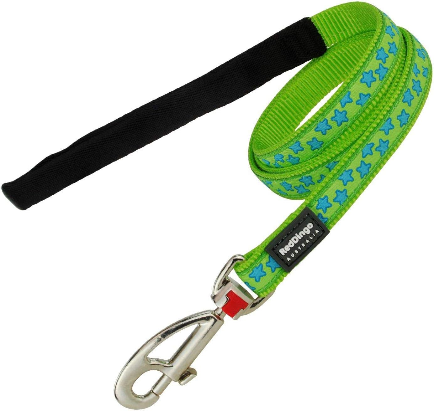 Red Dingo Designer Dog Lead, Turquoise Stars on Lime Green (15Mm X 1.2M) S