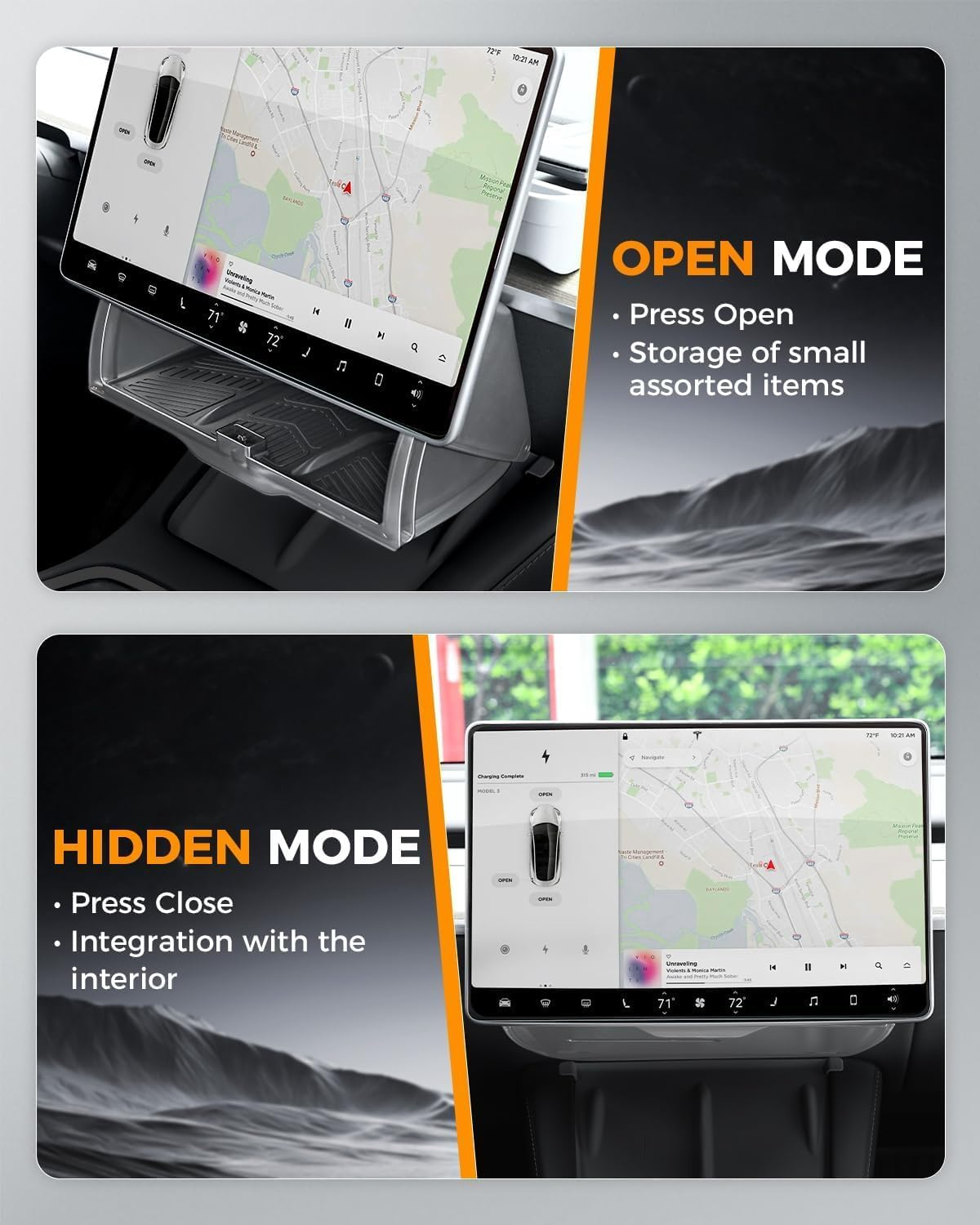 Hidden Under-Screen Storage Compatible with Tesla Model Y/Model 3 2021-2024, Center Console Organizer Accessories for Tesla Model Y Model 3 image number 4
