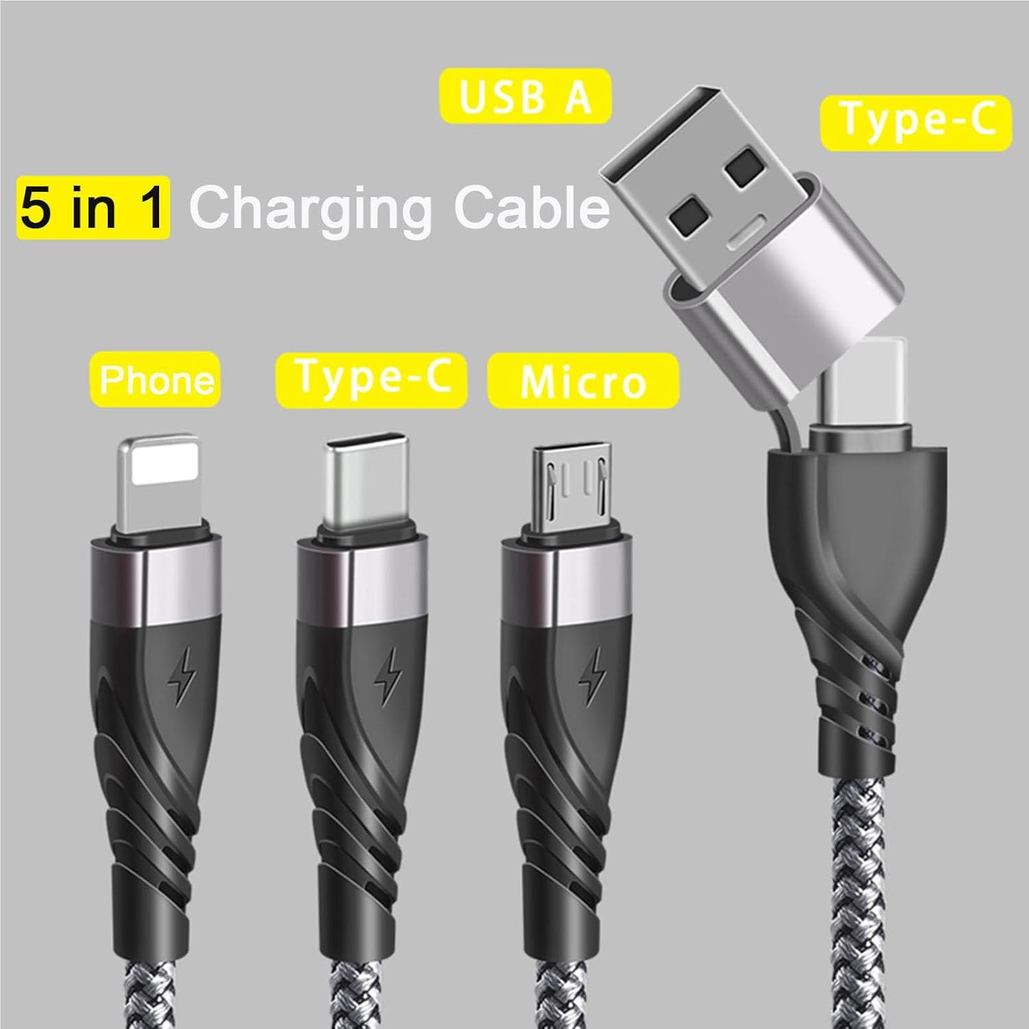 Multi Charging Cable, USB A/USB C Multiple Charger Cable Braided 5 in 1 Fast Charging Cord with Type-C/Micro USB/IP Port for Phone 16 15 14 13 12 11 Samsung Galaxy Tablets Android and More- 1.2M - Red+Black image number 2