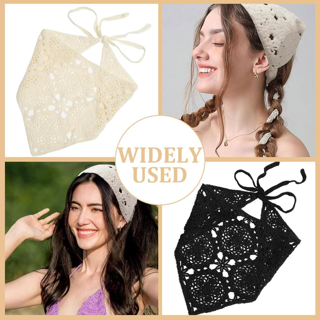 Pack of 2 Women'S Boho Headbands Triangle Headscarves Bandanas Turban Tie Hair Bands Elastic Hair Scarf Headwear Women Summer image number 3