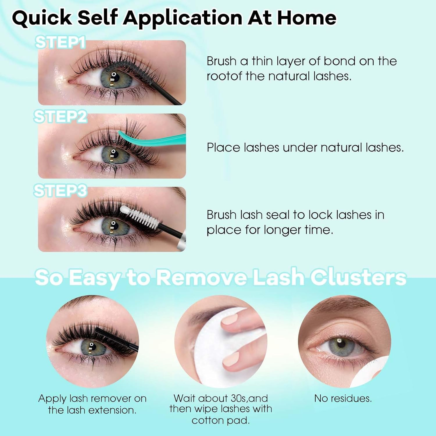 GEMERRY Eyelash Extension Kit Faux Individual Eyelashes Kit 40D DIY Cluster Eyelashes D Curl 0.07Mm 10-18Mm with Bond and Seal Glue Clamp & Cream Remover Eyelash Extension(40D-0.07D-Kit) image number 6