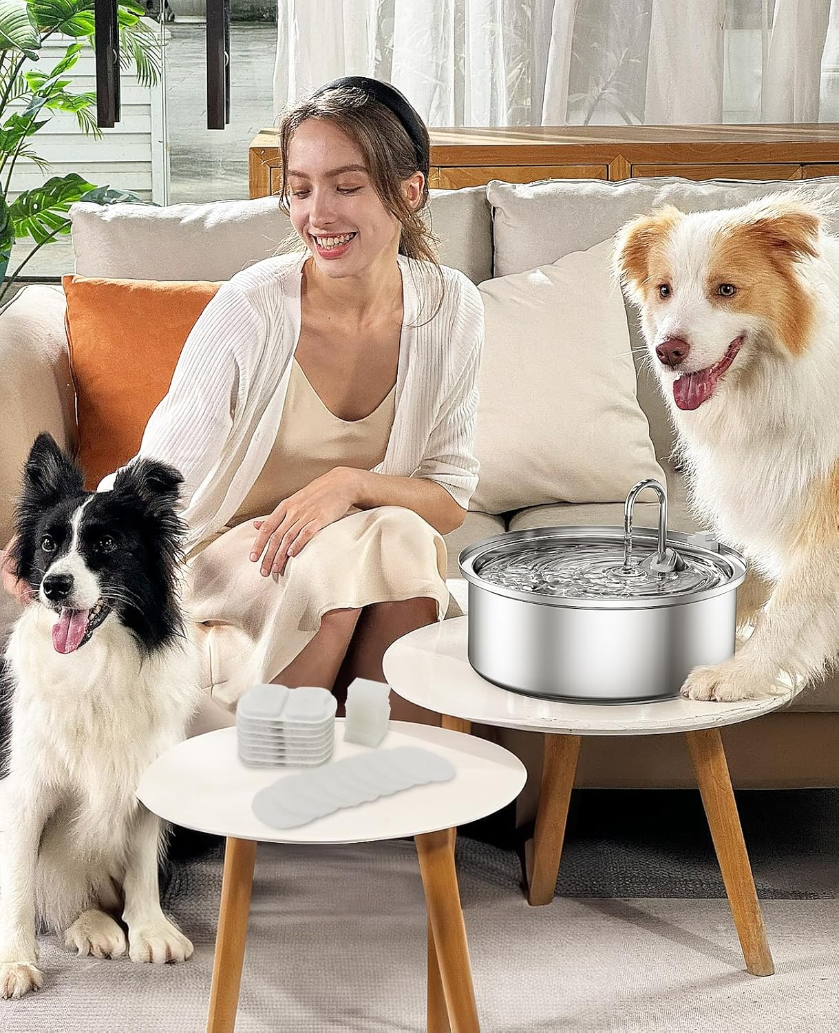 Oneisall Dog Water Fountain for Large Dogs, 7L/230Oz/1.8G Stainless Steel, Super Quiet with Triple Filtration, Great for Large Dogs, Cats and Multi-Pet Home (8 Set Filters for 7L Dog Fountain) image number 3