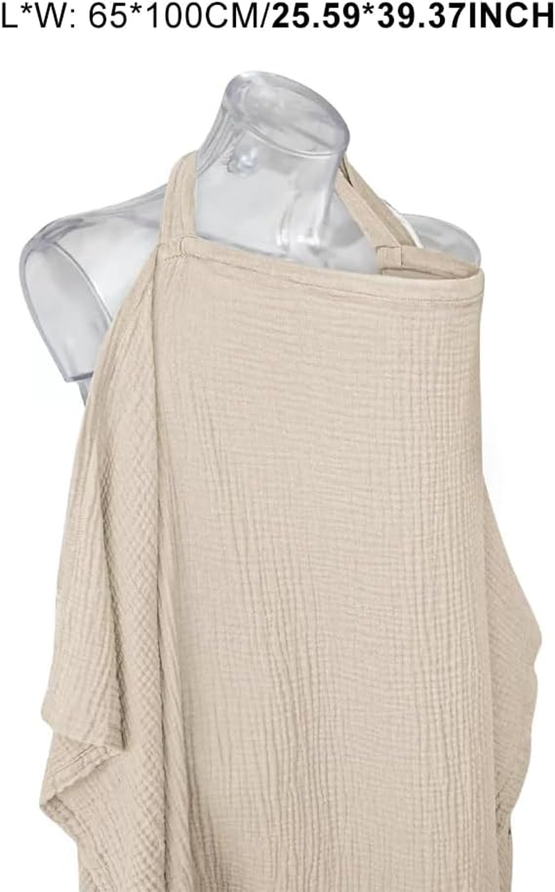 Muslin Nursing Cover for Baby Breastfeeding, Breathable Cotton Breastfeeding Covers with Rigid Hoop for Mother Nursing Apron, Multi-Use as Car Seat Canopy and Stroller Cover(Color:Khaki) image number 5