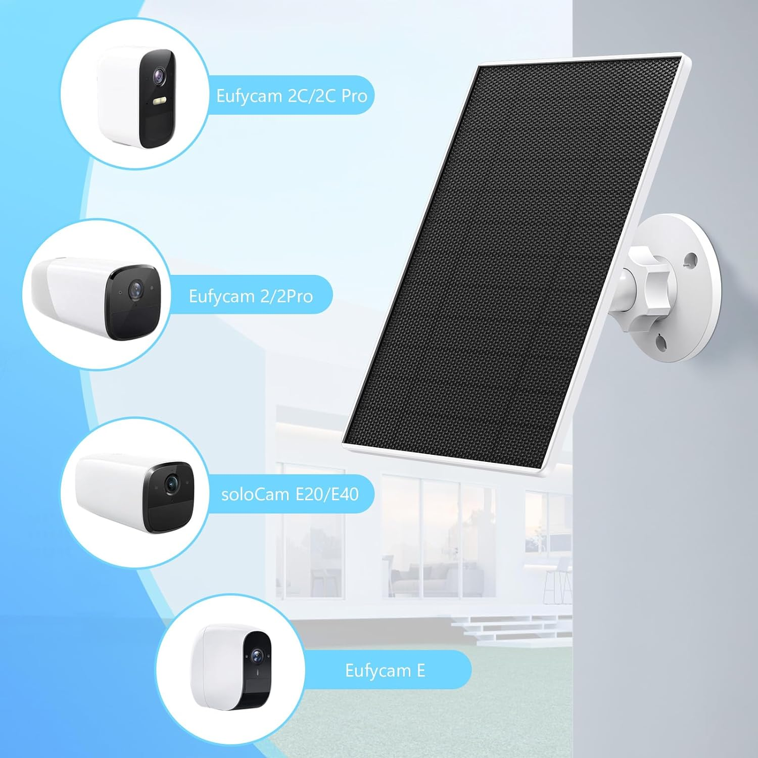SANKABA Solar Panel for Eufy Camera,6W Solar Charger for Eufy E,2C/2C Pro,2/2Pro,E20/E40,Solo,Solocam Spotlight Outdoor Camera,Ip65 Waterproof Usb-C/Micro USB Connector & Rubber Plug(White) - White image number 5