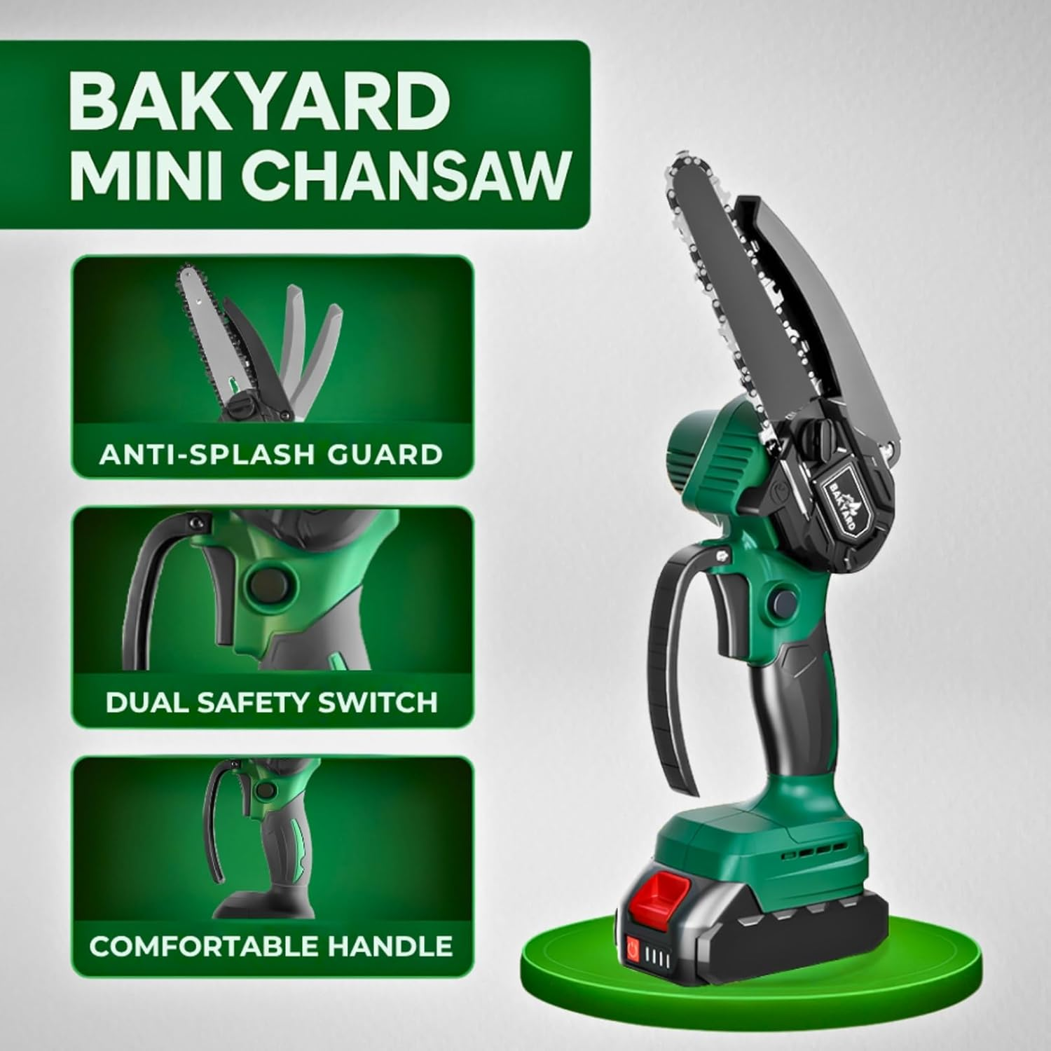 Mini Chainsaw 6-Inch Brushless with 2-Pack 2000Mah Batteries, Auto Oiler System, Toolless Adjustment Portable and Cordless for Wood Cutting Tree Trimming DIY Projects Gardening Camping (Green) image number 5