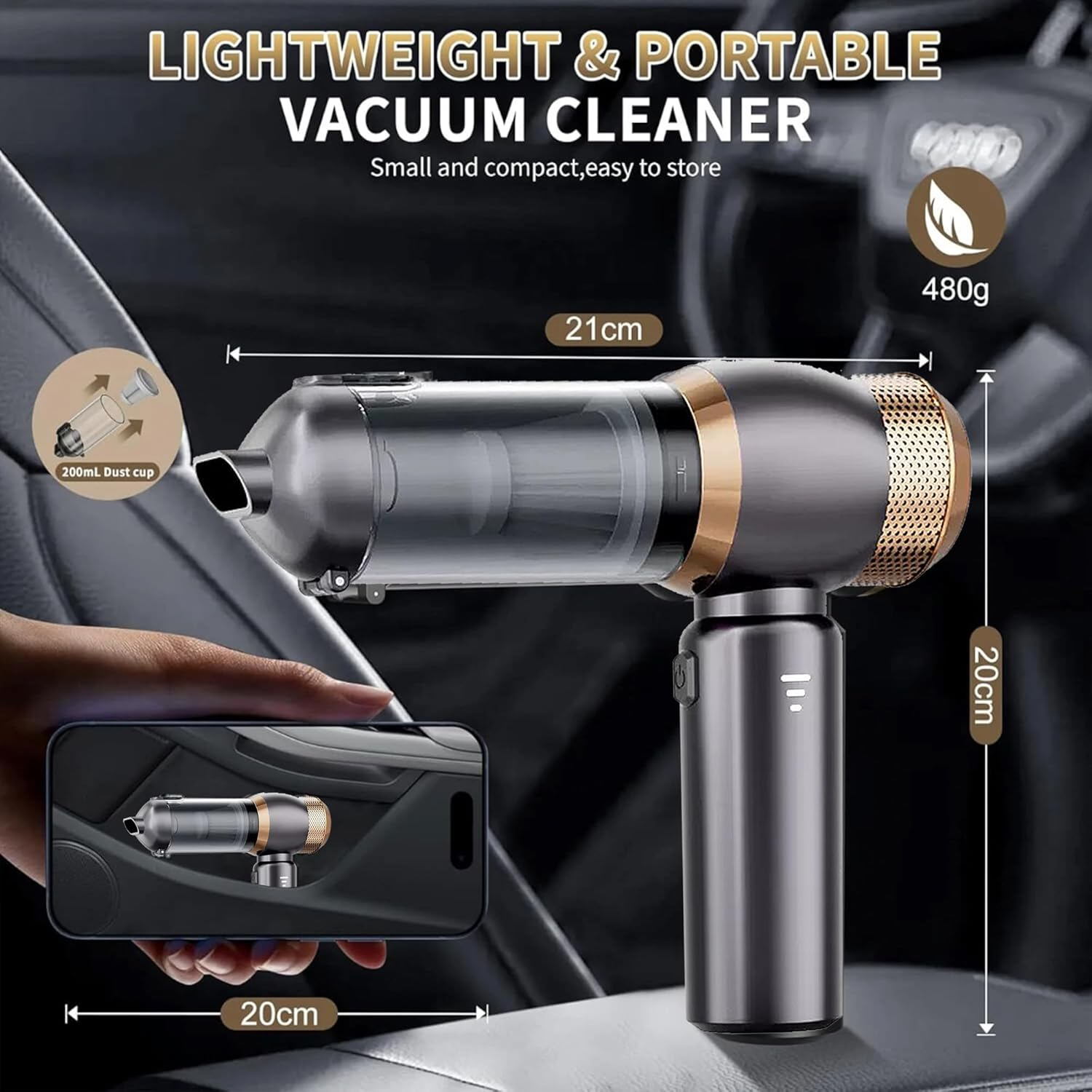 4-In-1 Cordless Handheld Vacuum with 22000PA Suction - Air Duster and Blower for Home & Car Cleaning image number 3