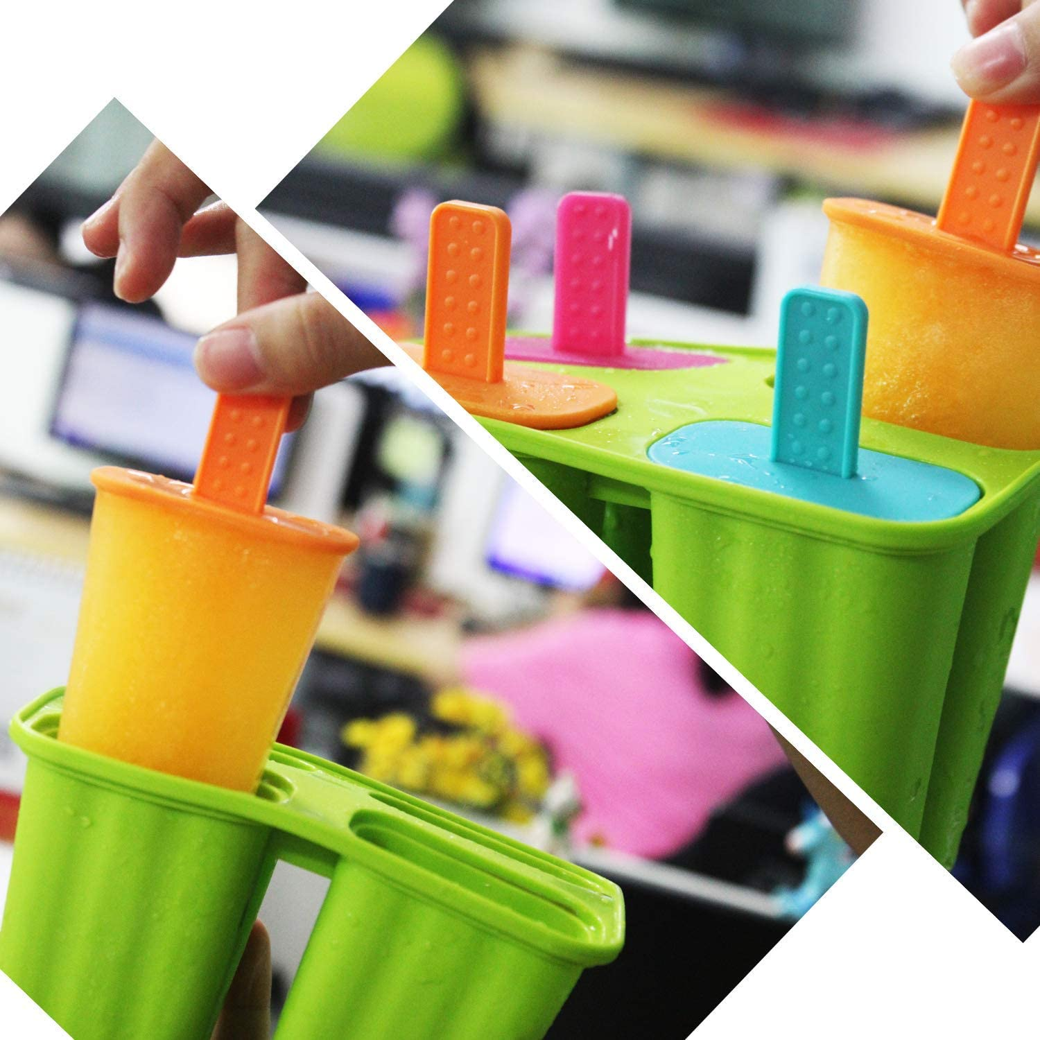 Ice Cream Mould, Silicone Popsicle Molds ICY Pop Molds BPA Free - Set of 8 - Food Grade Ice Cream Moulds Ice Pops Shapes for Homemade Popsicle, Dishwasher Safe (Pink + Green, 2 Pack) image number 5