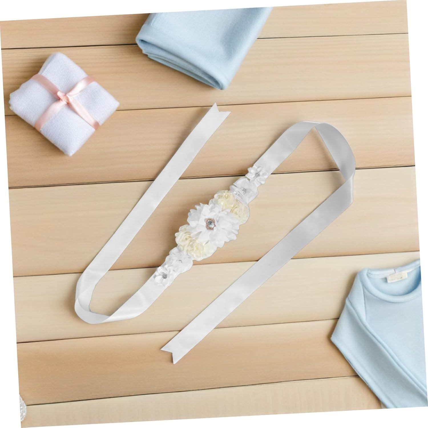 Ibasenice Adjustable Floral Pregnancy Sash Belt for Shower and Maternity Support Gentle Belly Compression Maternity Sash Keepsake for Bridal Party and Photoshoot Accessory image number 5