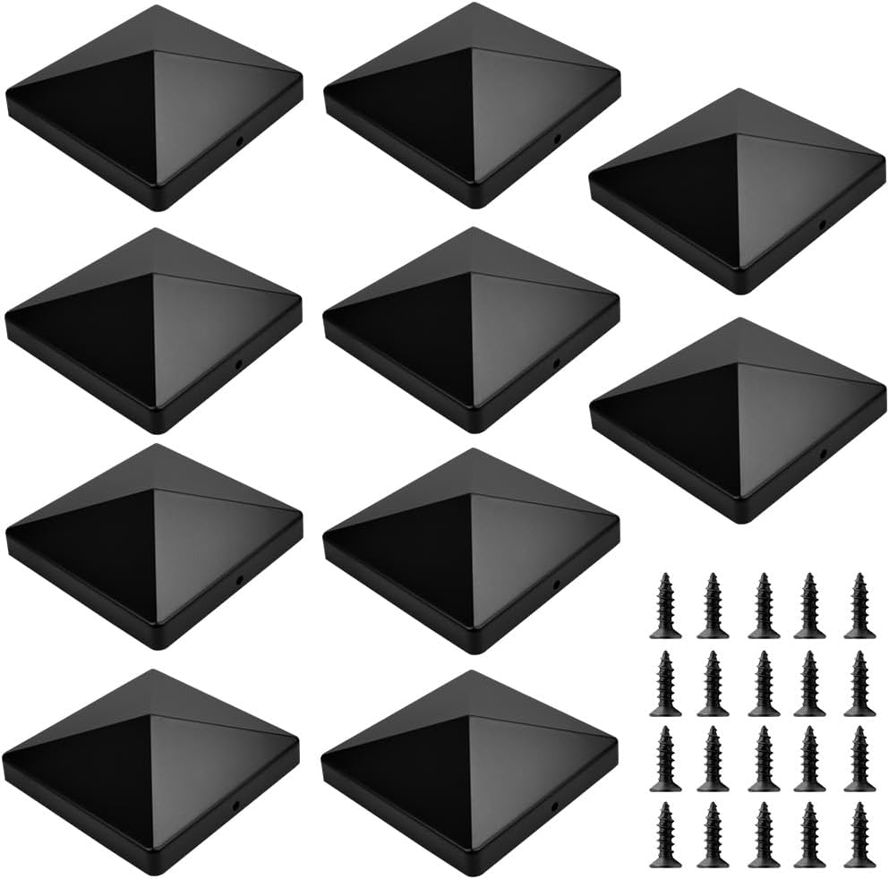 TANCUDER Pack of 10 Post Caps, 10 X 10 Cm, Fence Post Caps, Plastic Fence Post Attachments, Square Fence Post Protection Caps with 20 Screws for Wooden Post Fences and Patio Posts image number 2