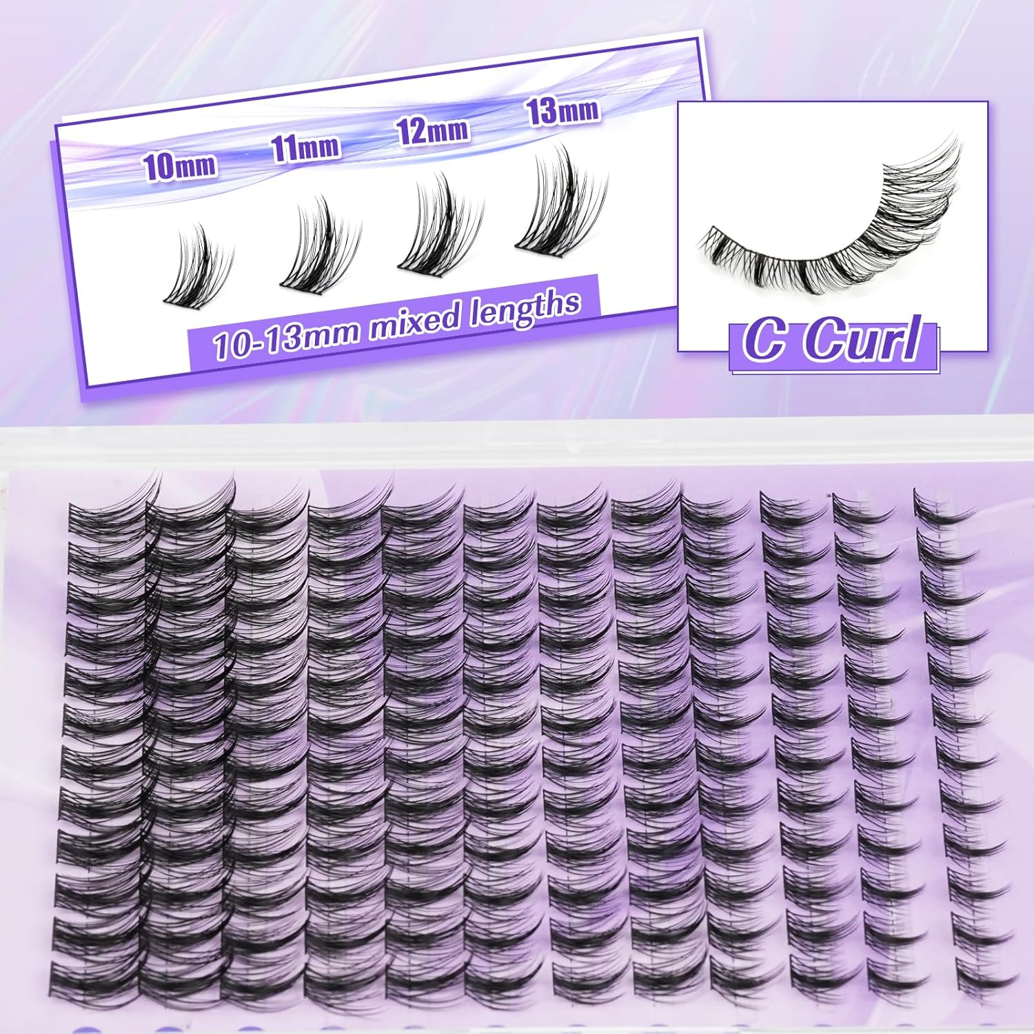 LZM Individual Manga Eyelashes 144PCS 8-16Mm C Curl Natural Thin Strip Reusable Individual Eyelash Extensions Manga Cluster Lashes (DL02-C-MIX) image number 2