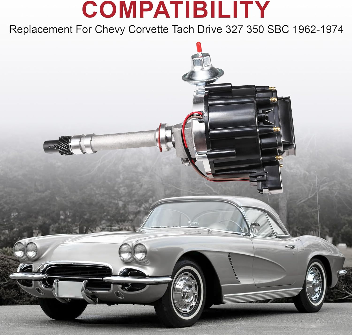 HEI Distributor 6515 65K Coil Replacement for Chevy Corvette Tach Drive 327 350 SBC 1962-1974 Ignition Distributor Black image number 3