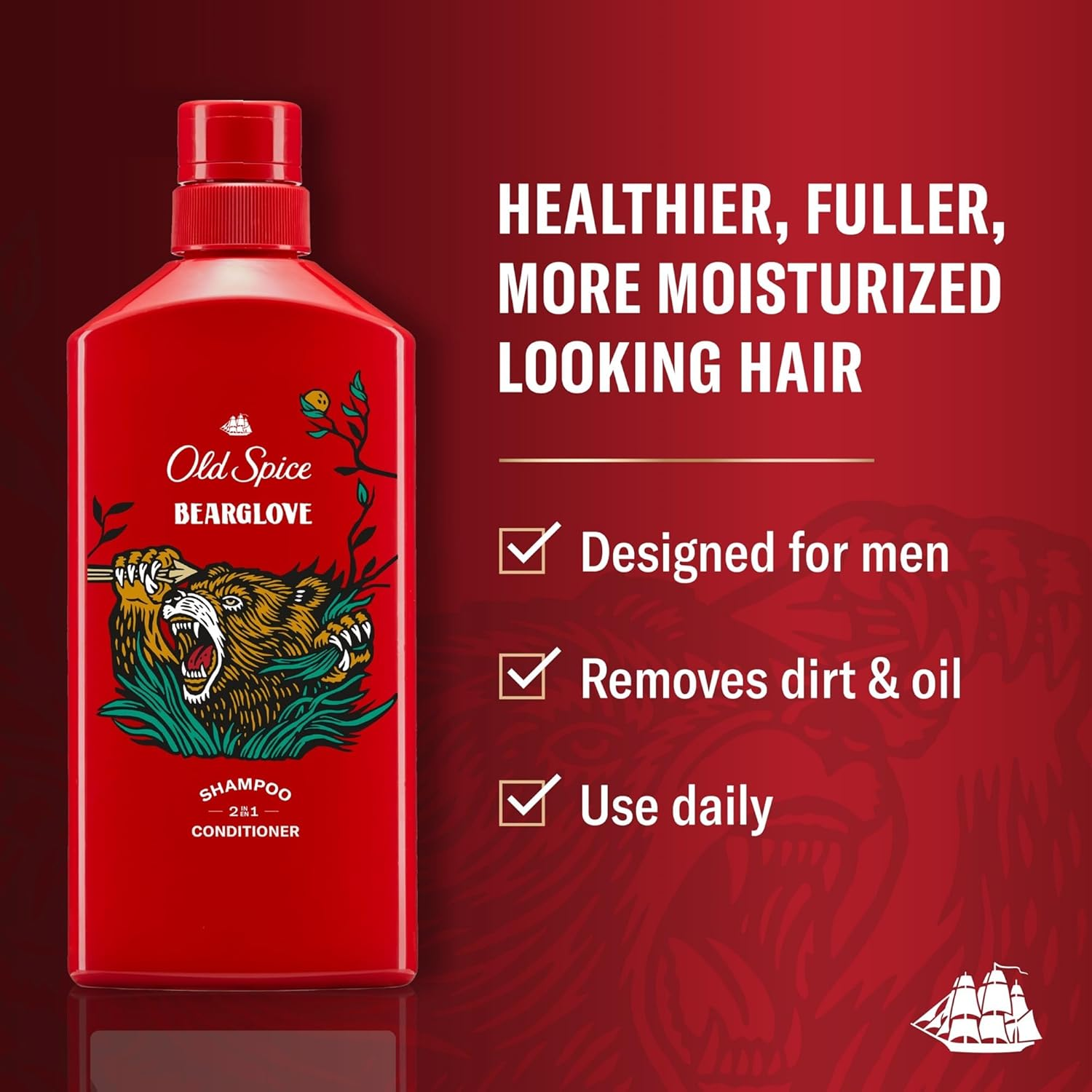 Old Spice Bearglove 2In1 Shampoo and Conditioner for Men, 13.5 Fl Oz, Pack of 6 image number 6